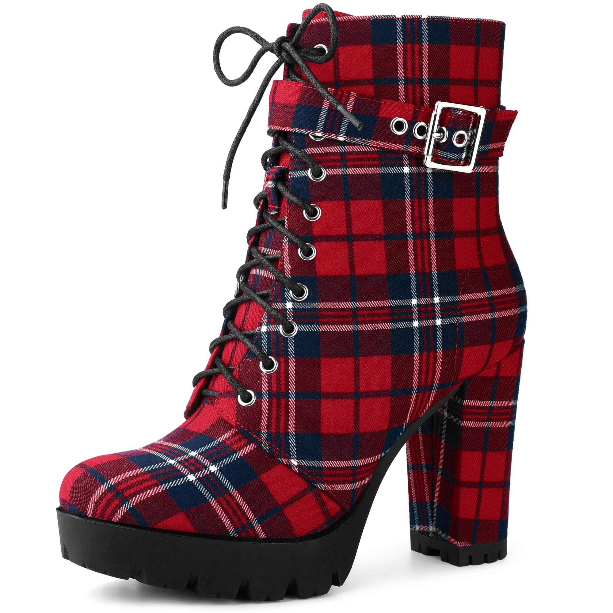 Ankle Boots Plaid Boots For Women PerphyPlatform Lace Up Chunky