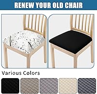 Vista 4 de Smiry Waterproof Seat Covers for Dining Room Chairs Set of 6, Stretch Jacquard Removable Washable Chair Seat Protector Cushion Slipcovers, Black