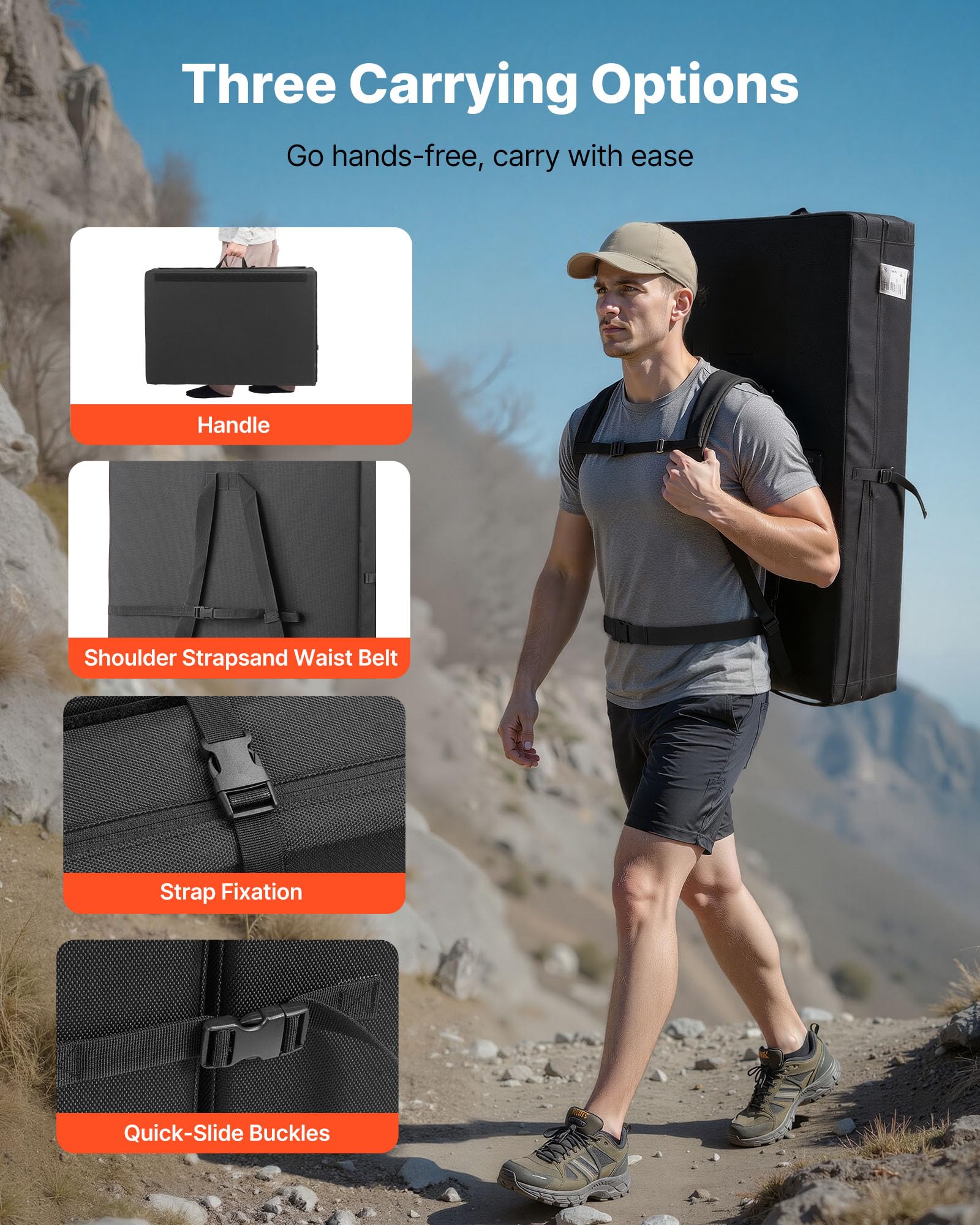 VEVOR Boulder Airpad, Dos Pliegues para montañismo, Almohadilla de Choque con Correas Ajustables para Mochila y asa, Plegable, Ligera para Bloqueo en Interiores y Escalada al Aire Libre