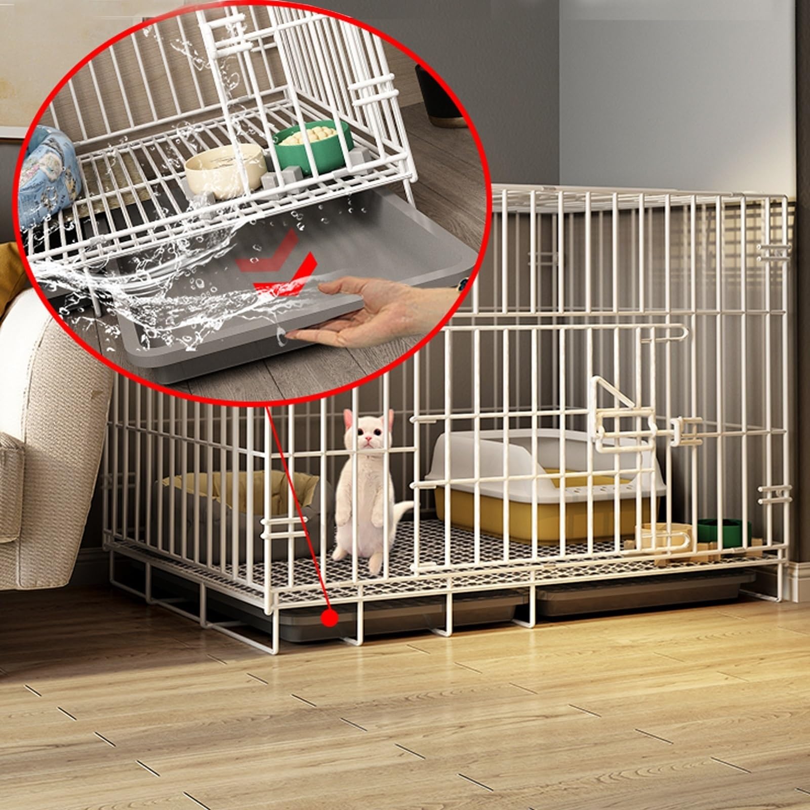 Gabbia per Gatti da Interno da Balcone Metallo Gabbia Gatti per Auto in Prodotti per Animali Domestici Pieghevoli in Metallo, per Esterno/Balcone (Nero, Bianco) (Color : White, Size : 58 * 41 * 50cm)
