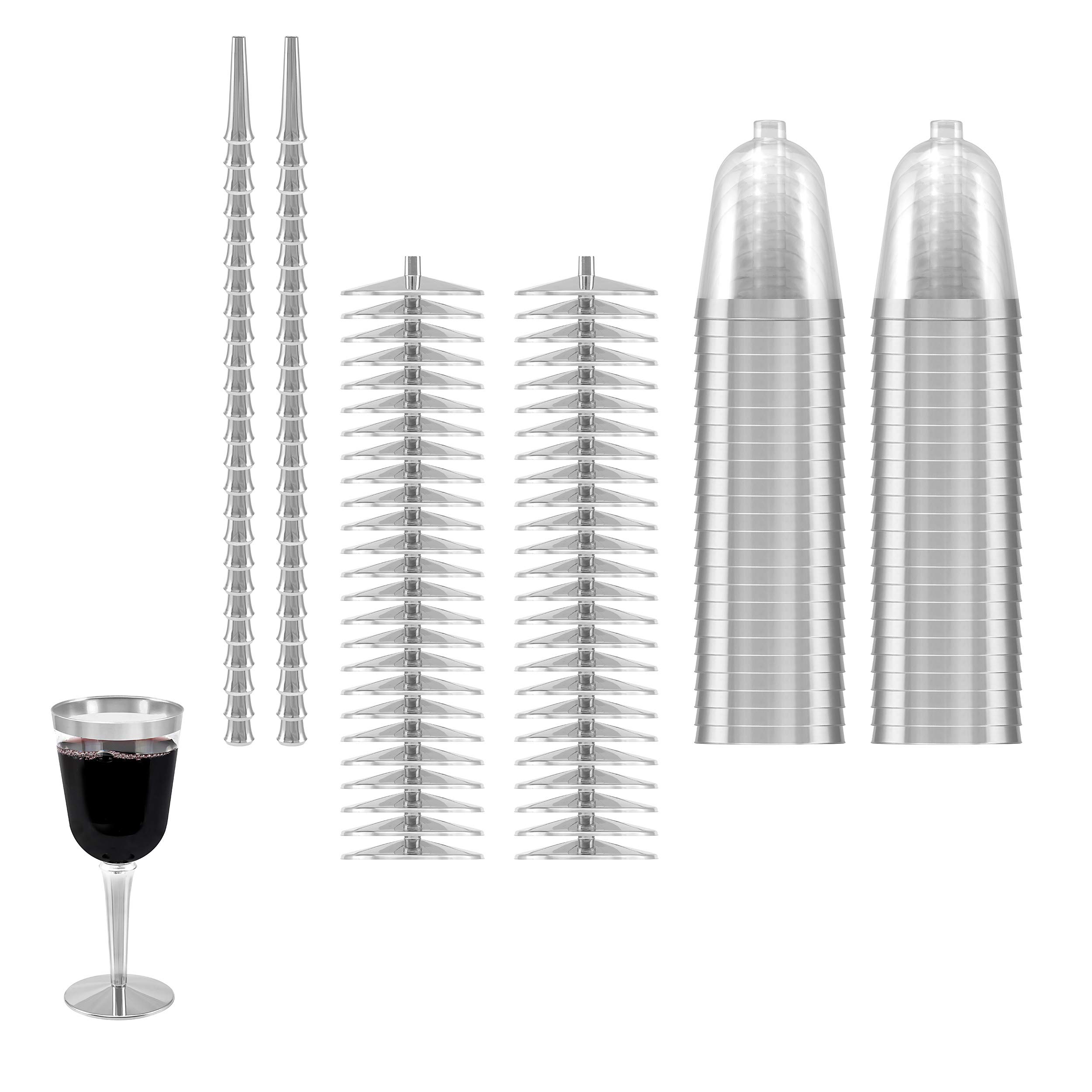Amazon.com: BloominGoods 50 Silver Rimmed Disposable Plastic Wine Glasses |  Large 10 oz. Premium Clear Hard Plastic Fancy Wine Cups for Weddings &  Events (50-Pack) : Health & Household