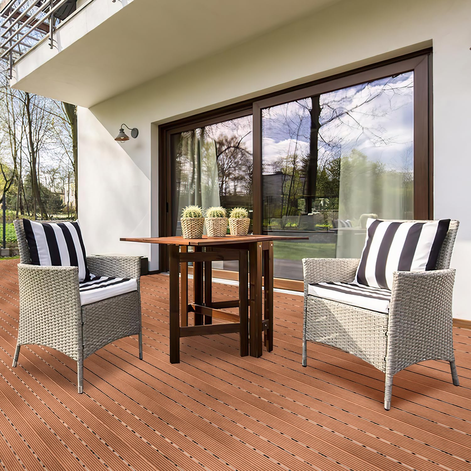 Lospitch Dalles de terrasse WPC 30 x 60 cm - Lot de 6 dalles en bois pour 1 m² - Aspect bois - Pour jardin, balcon, terrasse - Avec système de drainage et de clic
