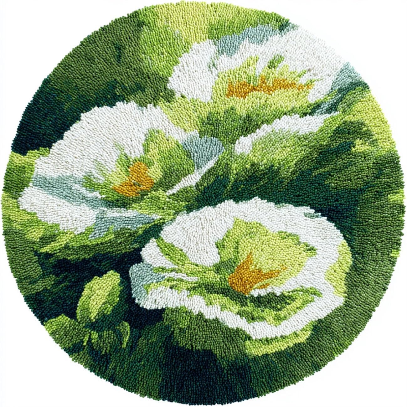 Kitquiver Rug Making Kit for Adults Green Flowers 60x60cm