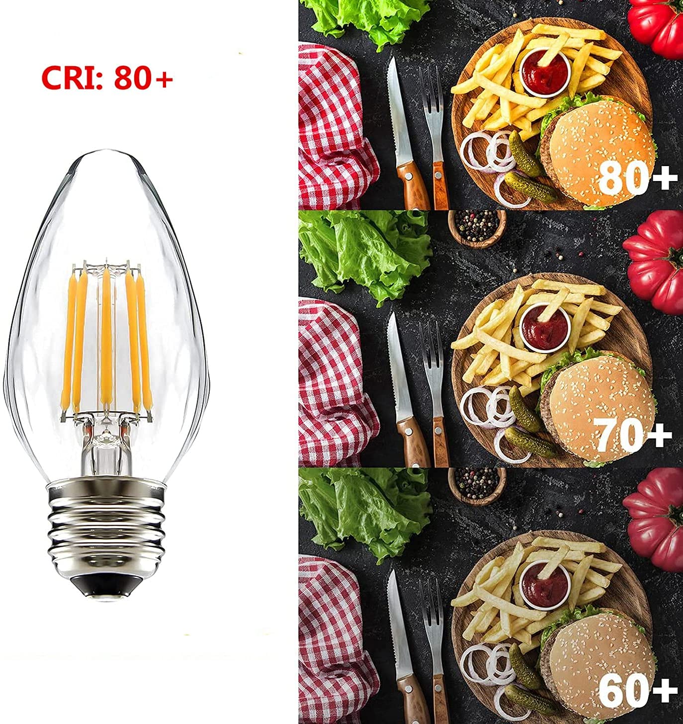 Paquete de 4 bombillas LED F15 de 8 W para porche, regulables, equivalentes a 80 W, luz blanca diurna, 6500 K, E26, Edison, vintage, llama antiarrugas, cubierta de vidrio transparente para