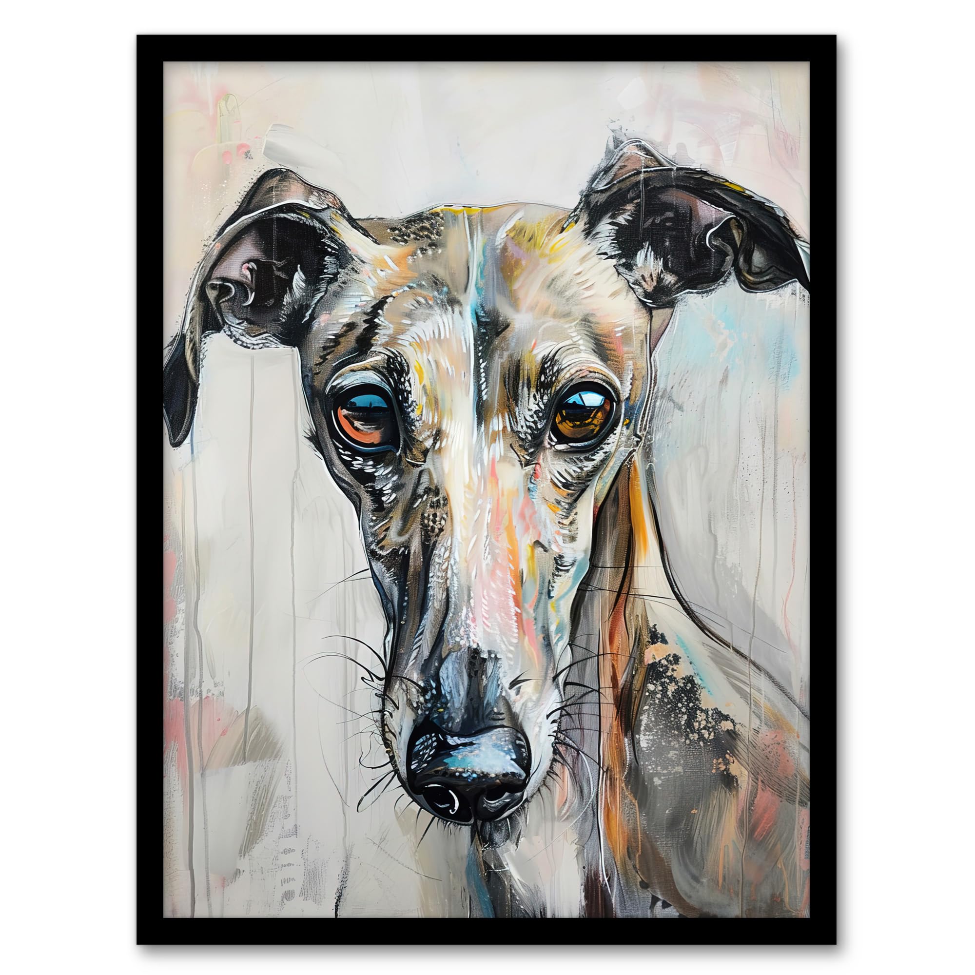 Artery8 Greyhound Whippet Dog Lover Cute Pet Portrait Living Room Artwork Framed Wall Art Print 18X24 Inch