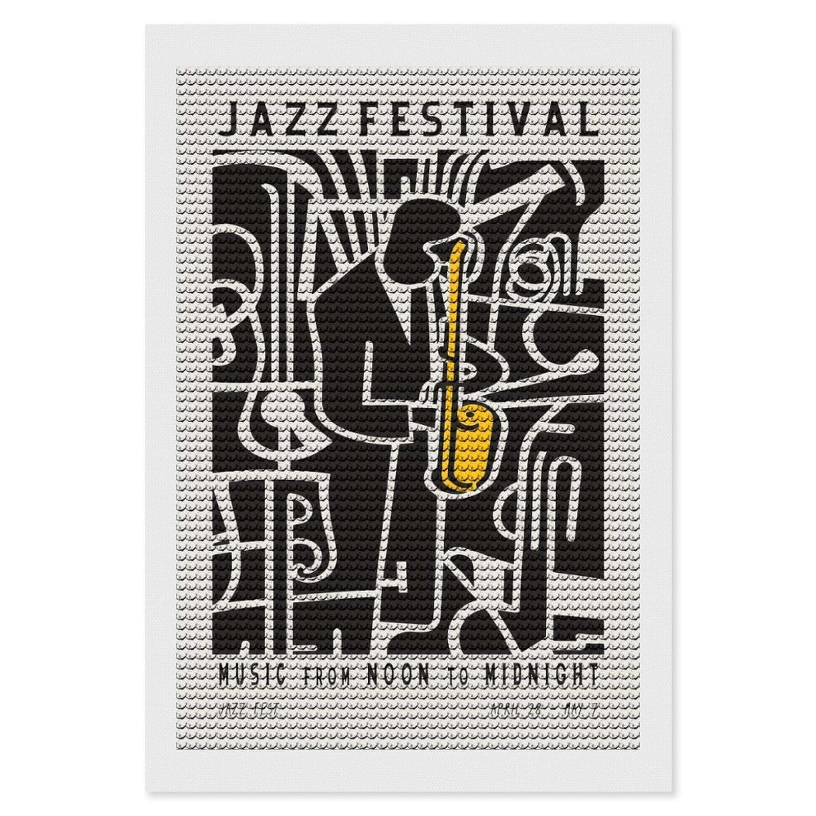 Junmoney Black and White Jazz Fest DIY Diamond Art Canvas Kit 8"x12", Christmas Gift, for Family Craft Time, Leisure Activity, Home Wall Art