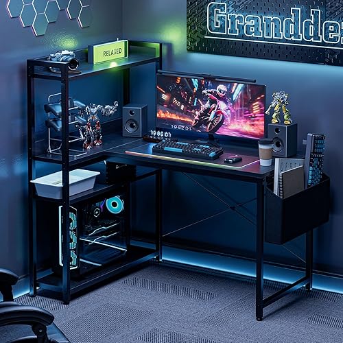 Miniatura 2 de Grandder Escritorio para computadora en forma de L de 40 pulgadas con estantes de almacenamiento reversibles, escritorio de esquina para oficina en