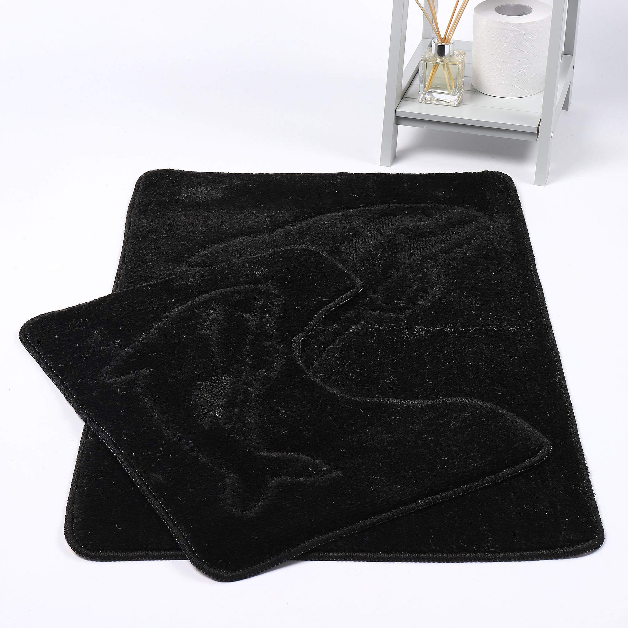 Ehd Black Dolphin Design 2 Piece Bath Mat And Pedestal Mat Sets Non Slip Water Absorbent Bathroom Rugs (Black)