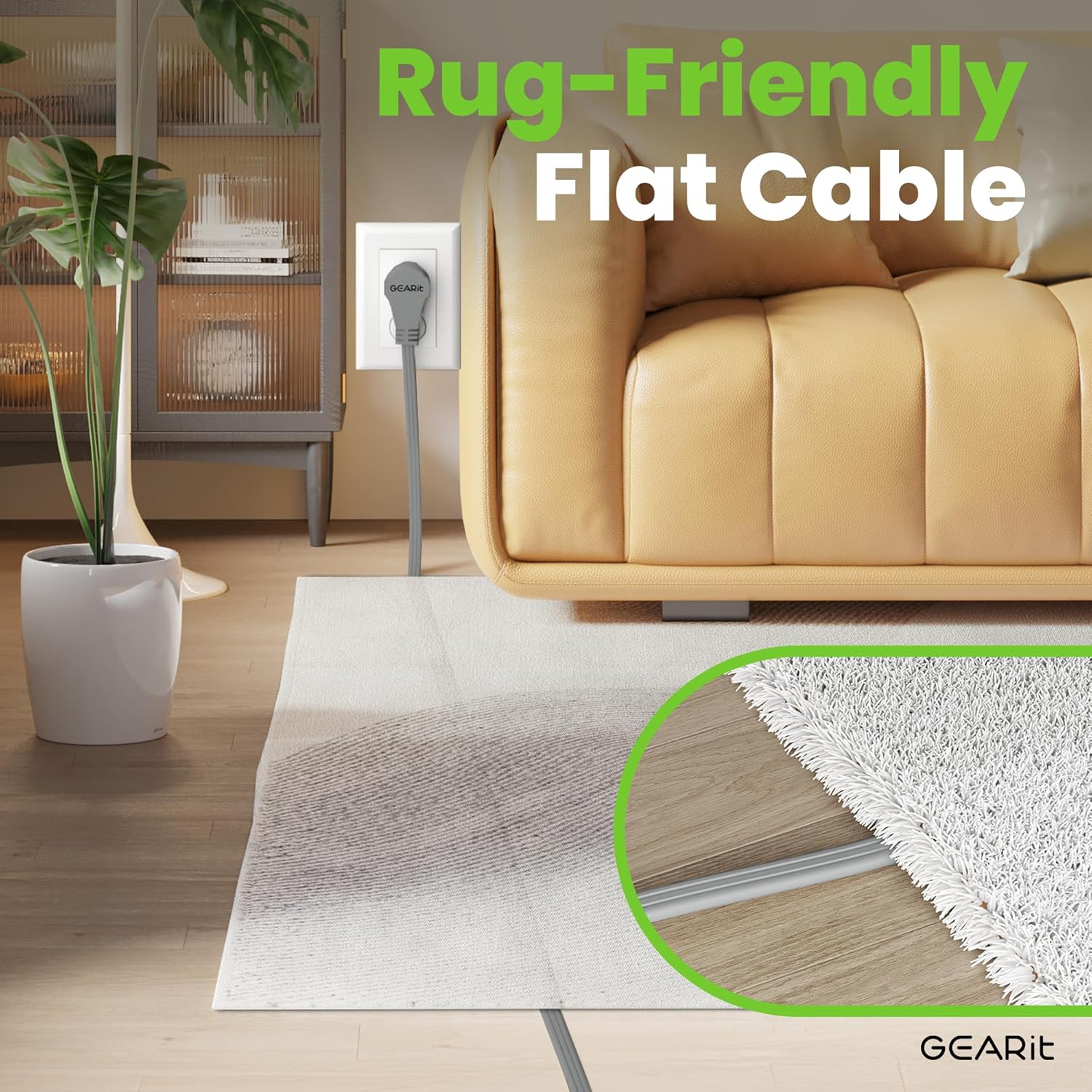 GEARit 360 Rotating Flat Plug Short Extension Cord with 3 Outlets (4ft, Gray) 16AWG/13A 3 Prong Wire, Outlet Saver for Home Office Dorm Room Essentials, ETL Certified