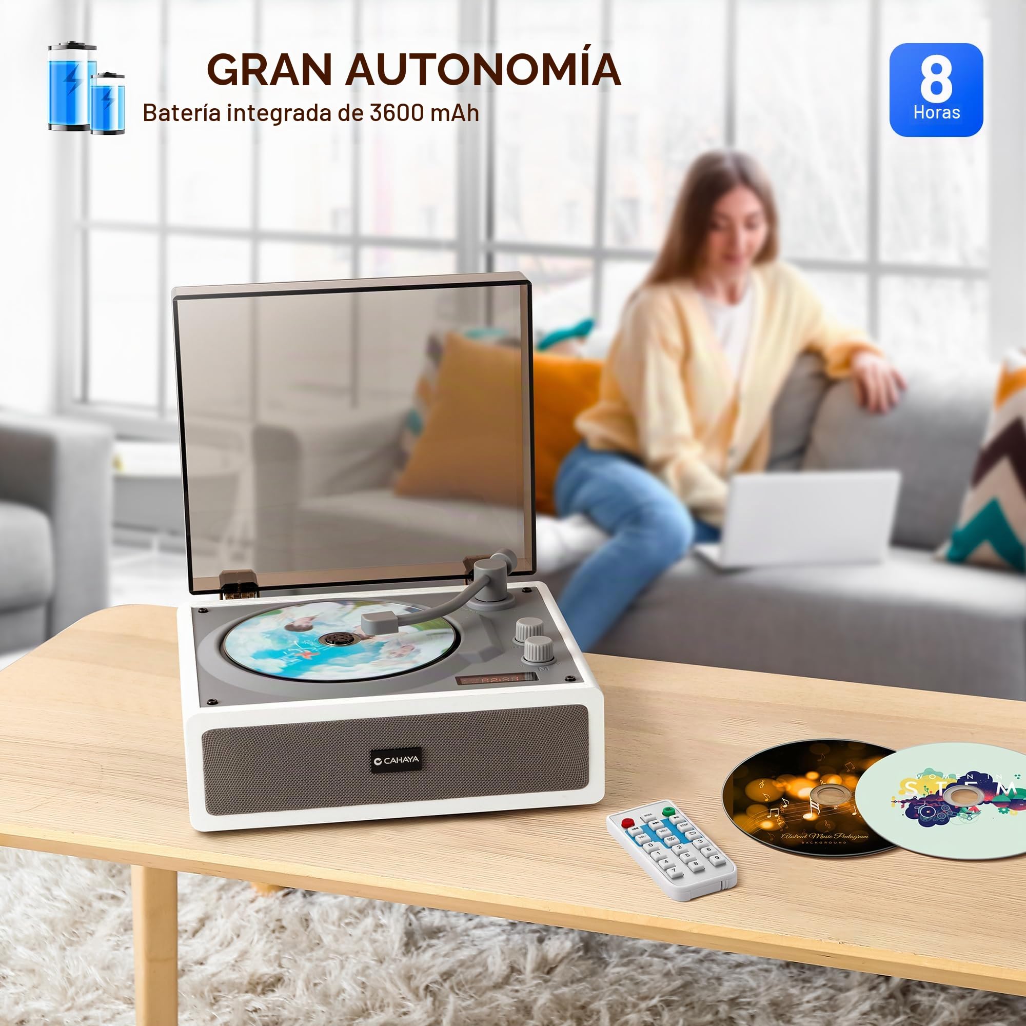 CAHAYA Reproductor de CD Portátil para Uso en el Hogar con Altavoces Hi-Fi Duales Integrados, Control Remoto y Conexión para Teléfono y PC Perfecto como Regalo
