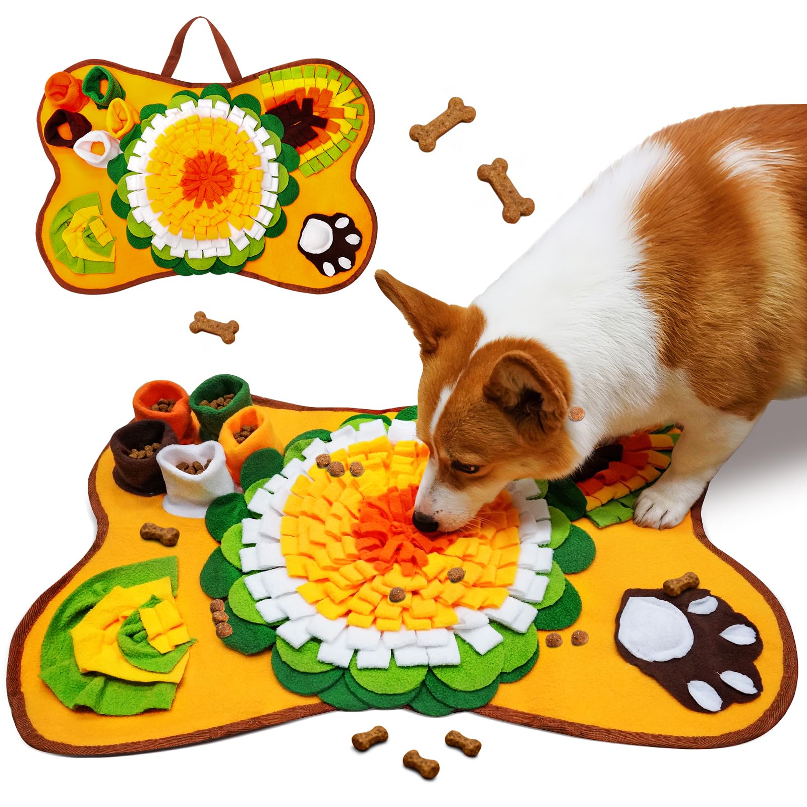 Alfombra Olfativa Perros 64x43cm, Manta Olfativa Perro Portátil Plegable,Lavable a Máquina Juguetes Perros Interactivos,Alfombra de Alimentación Lenta para Entrenamiento de Forrajeo Antiestrés,Naranja