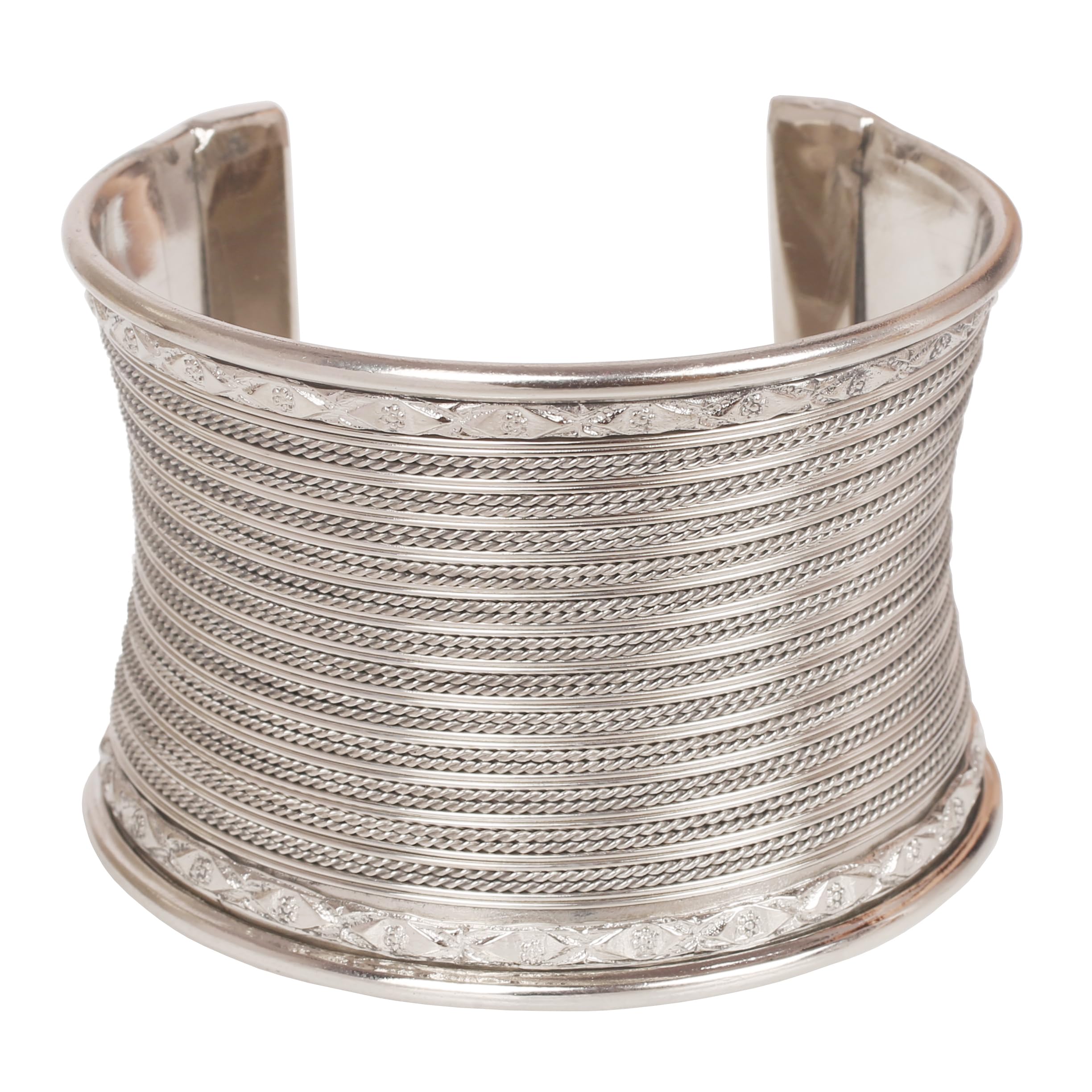 Touchstone Indian Bollywood Desire Brass Base Exotic Workmanship Free Size Cuff Bracelet in Antique Gold Or White Or Copper Tone for Women.