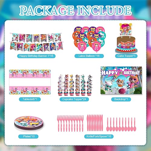 Miniatura 4 de 118 piezas de suministros para fiesta de cumpleaños de gatitos. Las decoraciones de cumpleaños de súper gato incluyen globos, pancarta, decoración