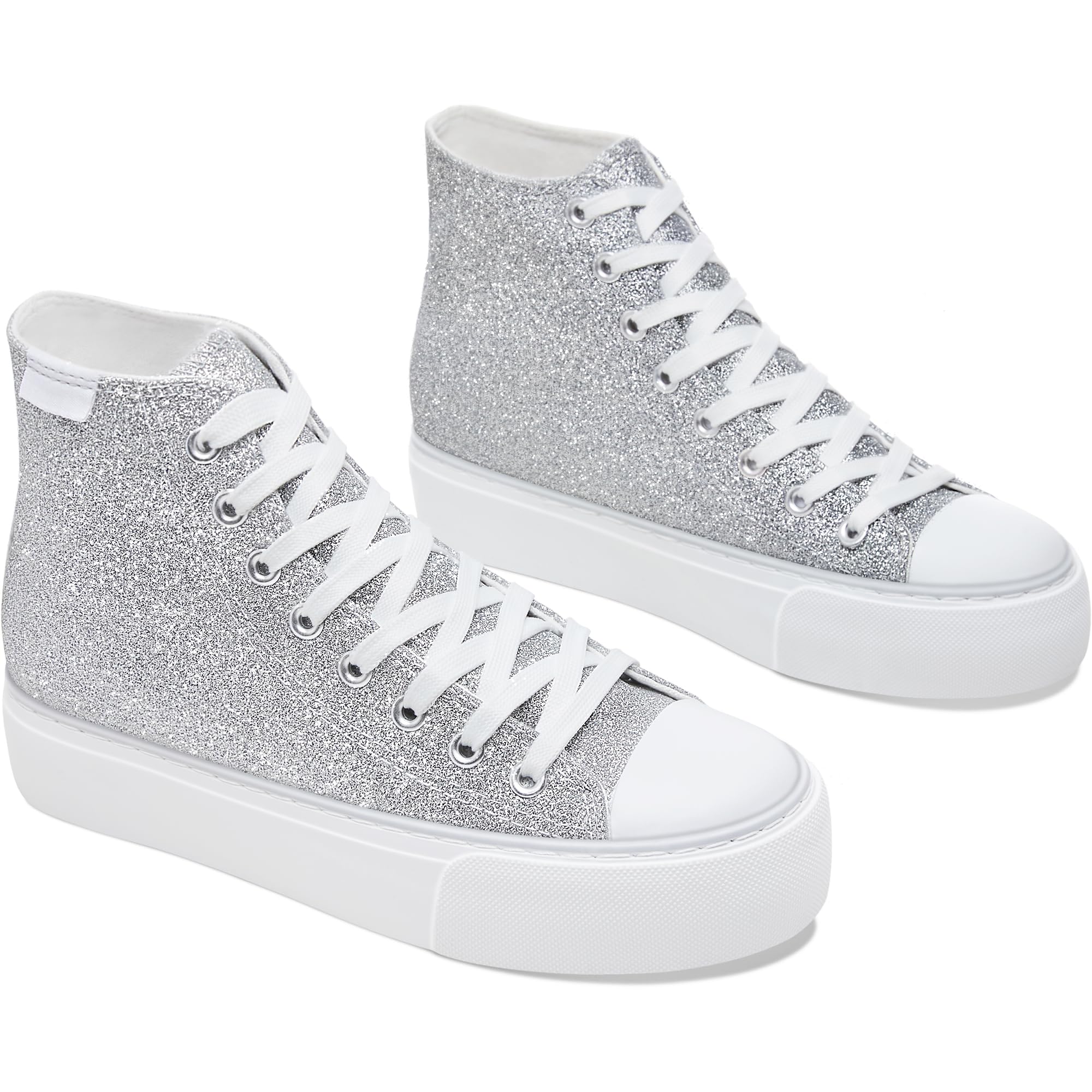 Glitter Platform Fashion Sneakers,Sparkly Bling Mid Calf Sneaker for Women,Cute Comfortab…
