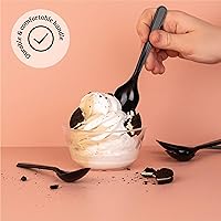 Vista 2 de PlasticPro Juego de 50 cucharas de plástico pesadas, cucharas desechables negras, juego de cubiertos de plástico