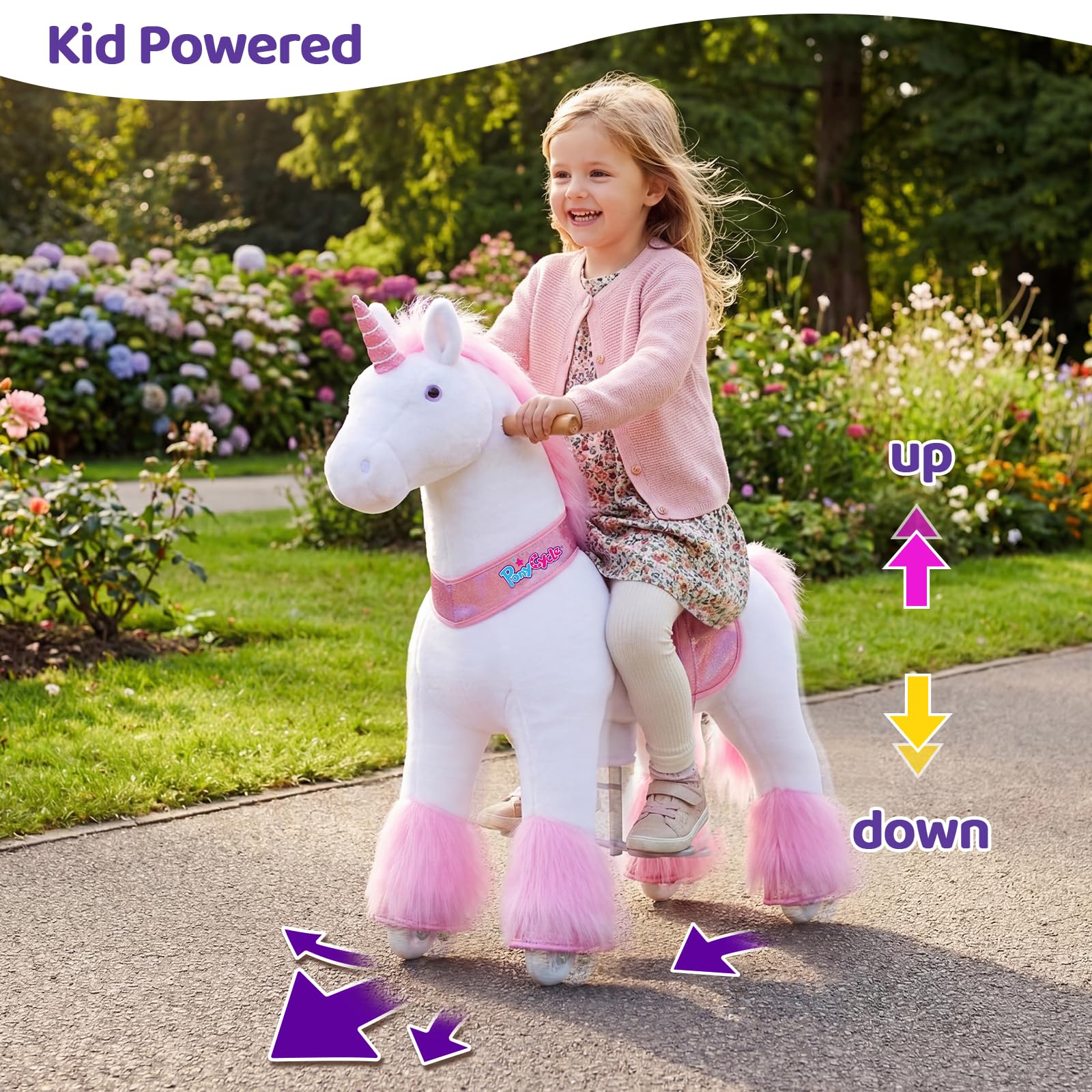 PonyCycle Ride on Unicorn Horse for Kids Toddler Rocking Horse (with Brake/ 30" Height/Size 3 for Age 3-4) Pink Unicorn Plush Kids Ride on Horse Toys Rideable Unicorn Ride-on Birthday Gifts Ux302
