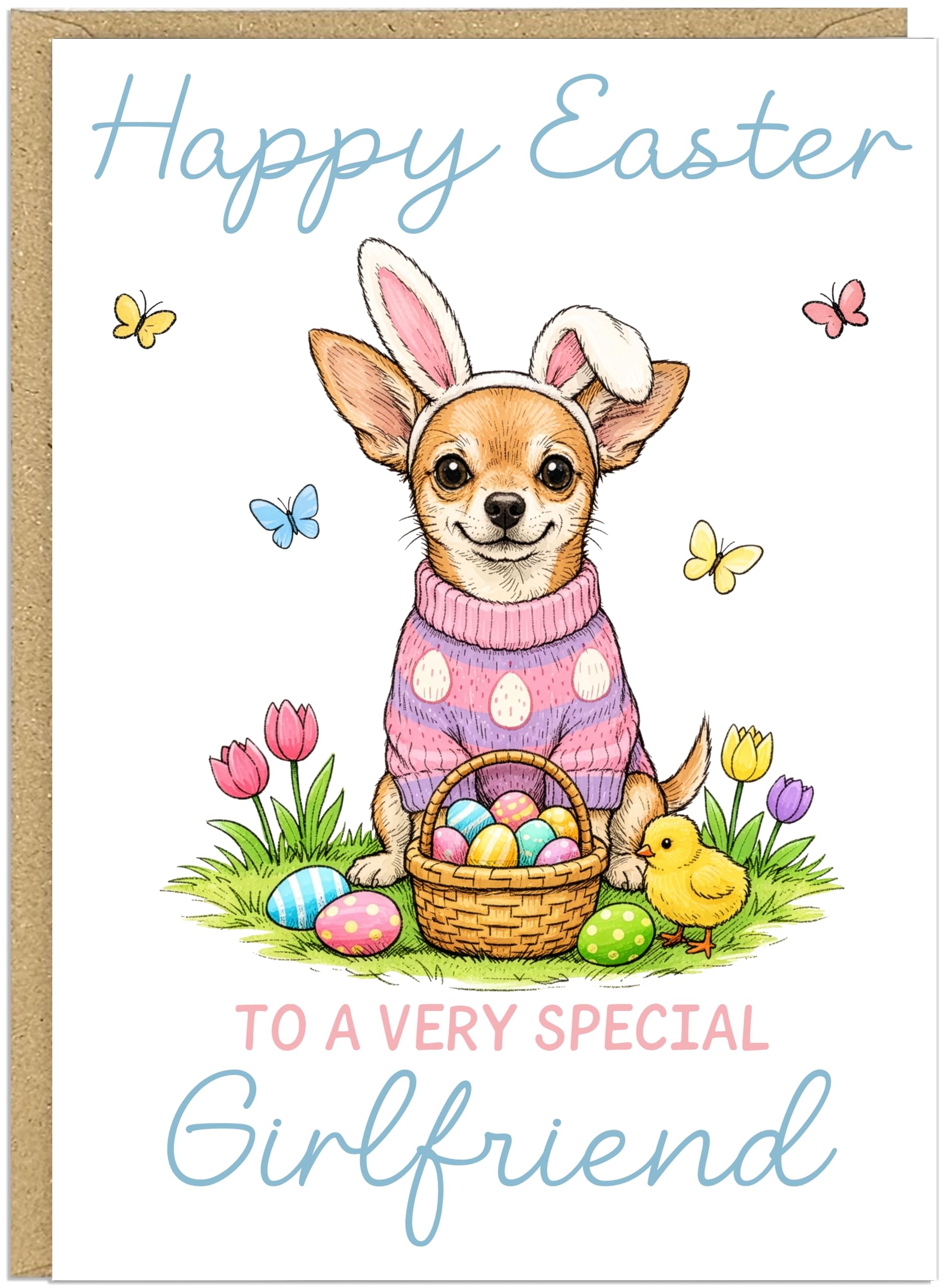 Personalised Fun Dog Breed Happy Easter Cards - Add Own Custom Name on Banner 20 Designs Family Easter Dogs Doggy Lover Gift A5 Greeting Celebration Card (Chihuahua)