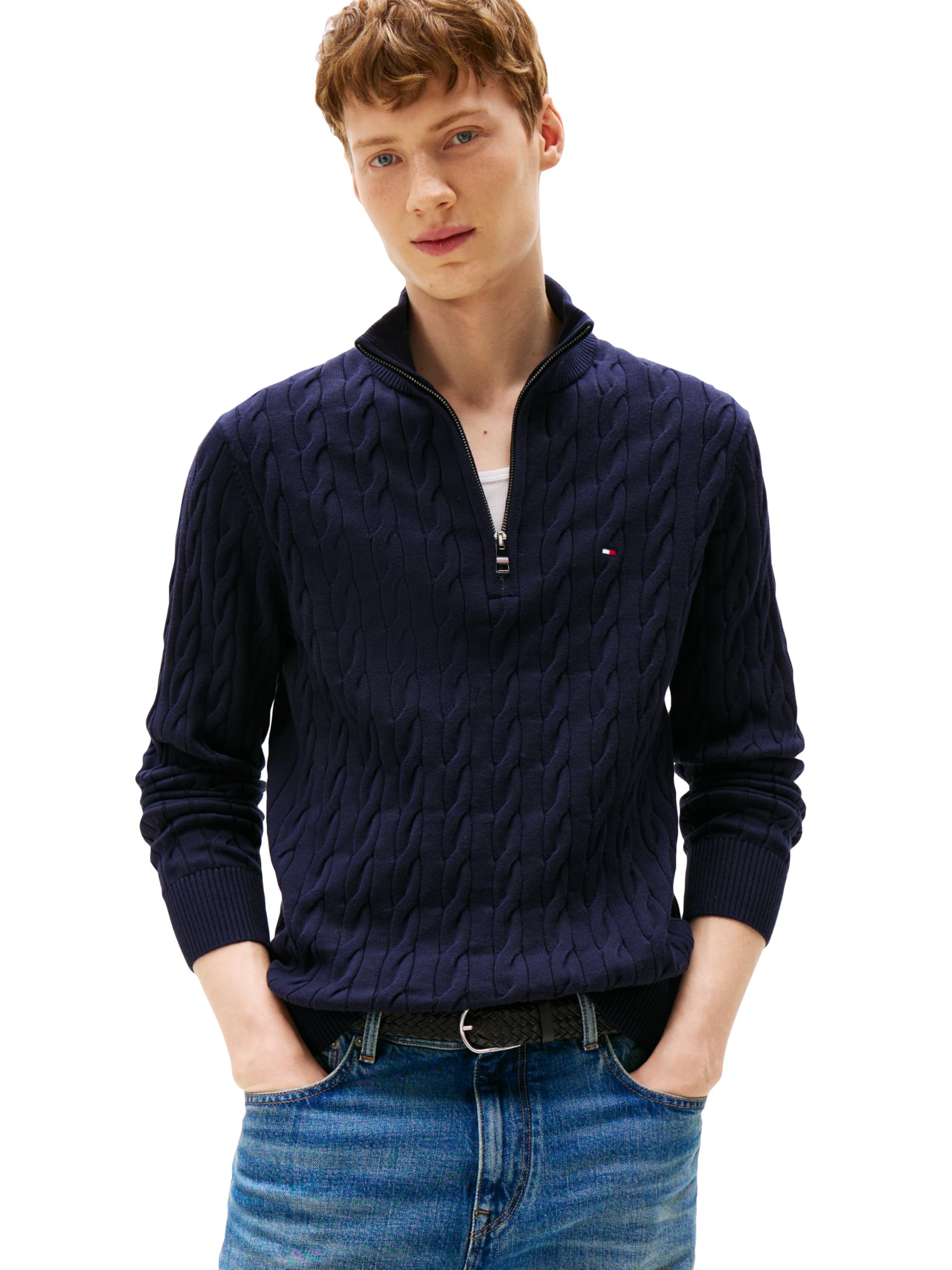 Tommy Hilfiger Men's Desert Sky Lightweight Pullover Quarter Zip Sweater, M