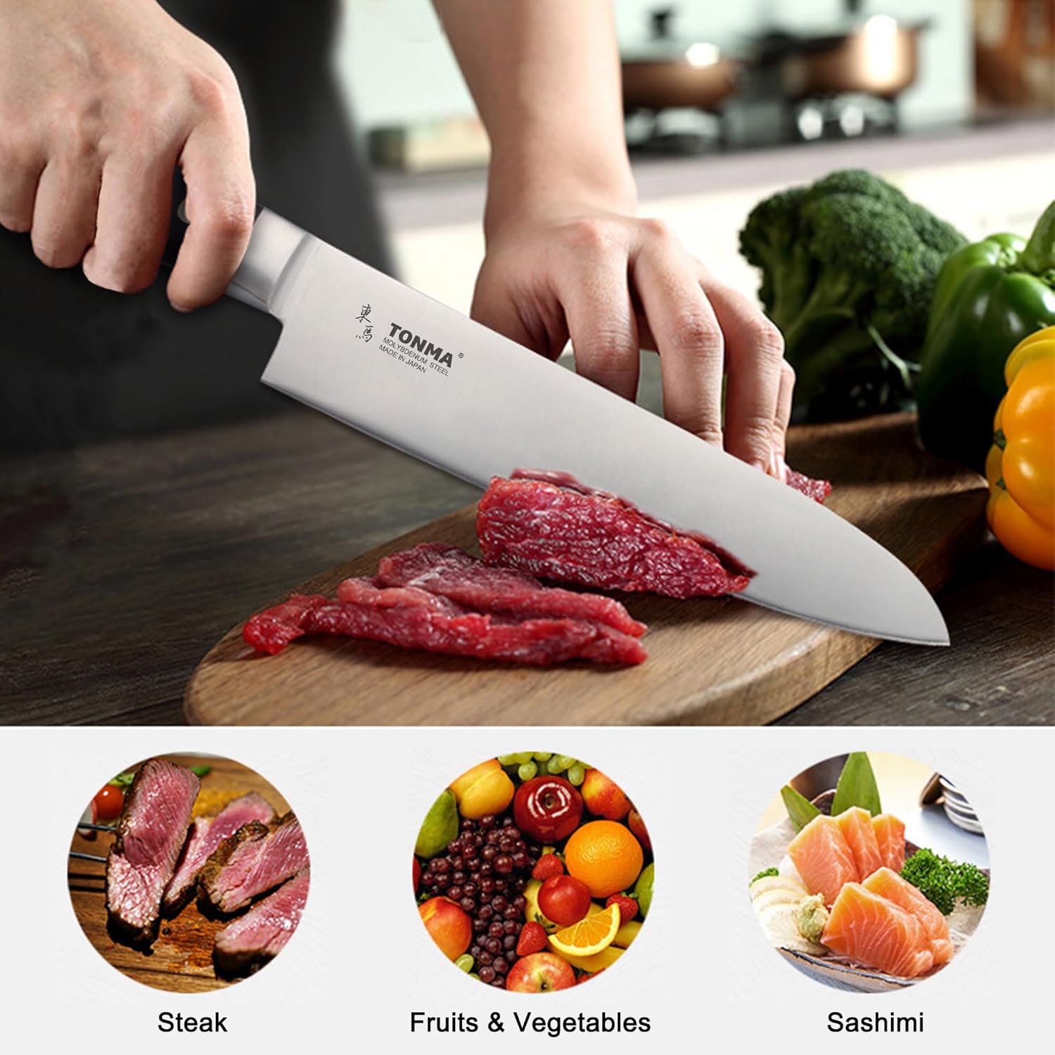 TONMA Japanese Chef Knife MADE IN JAPAN 8.2 inch Full Tang Traditional Handcrafted Stainless Steel Kitchen Knife, Professional Classic Gyuto for Gift Giving, Razor-Sharp & Highly Durable