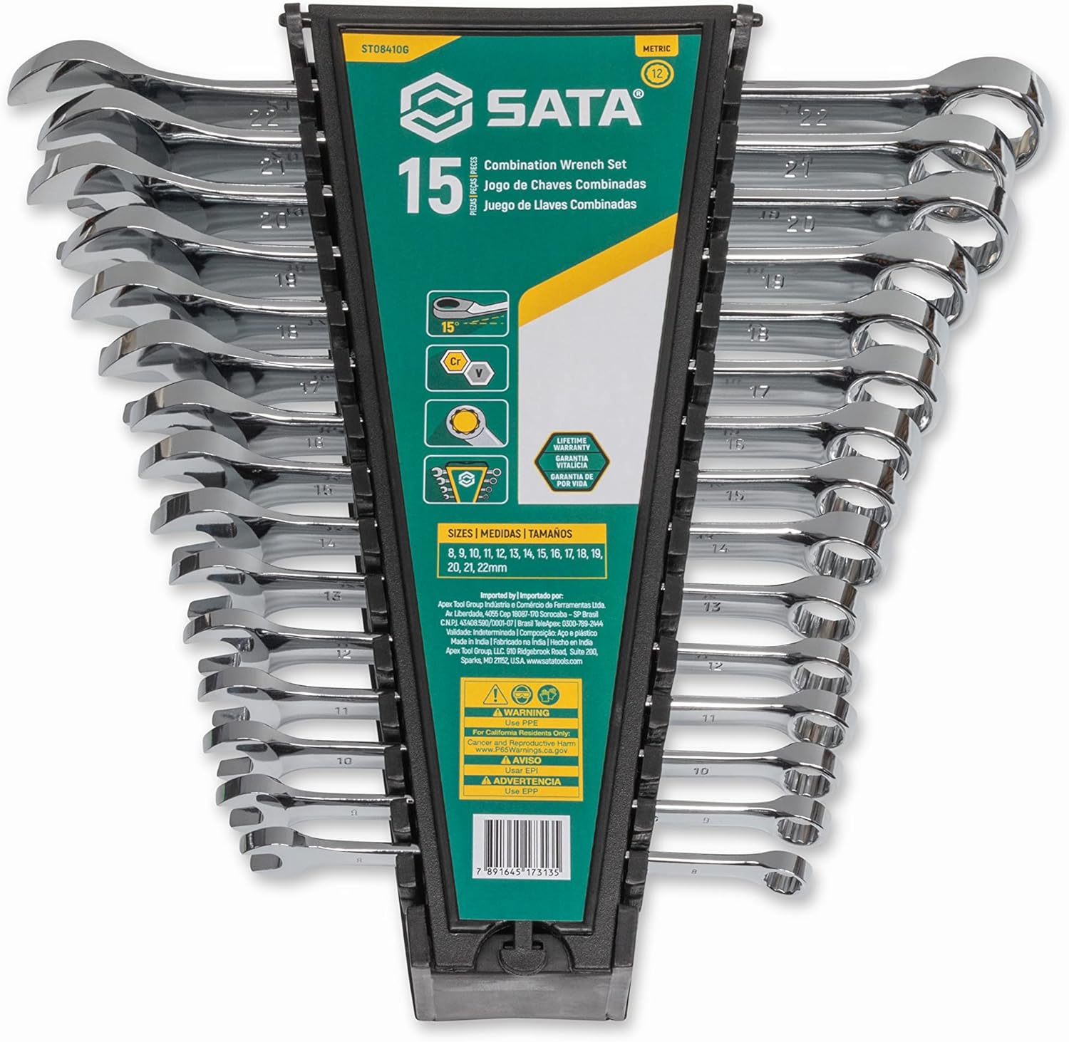 SATA 10 Piece 12 Point Stubby Wrench Set | Metric Sizes 10mm - 19mm| Off Corner Loading | ST08418G
