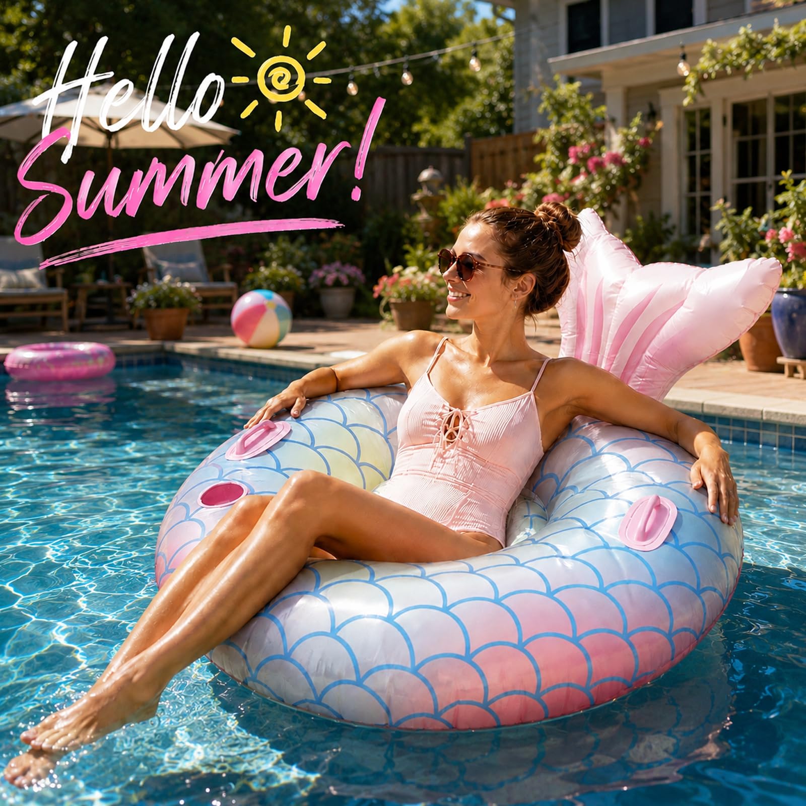 ZoneYan Grande Hamaca Flotante,125 * 80cm, Hinchable Colchoneta Piscina Respaldo,Inflables Flotante Colchoneta, Adulto Flotador Piscina, Piscinas Hamaca Portavaso, Piscinas Flotadores Inflables