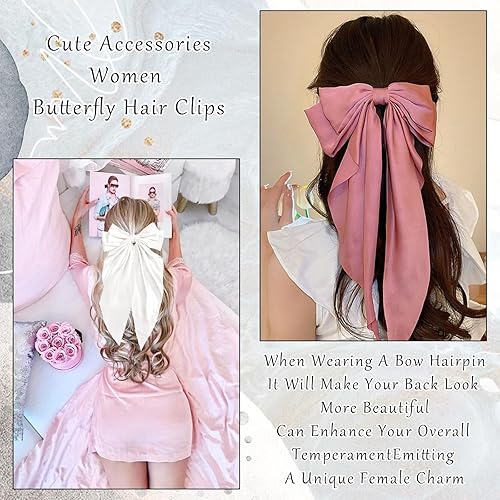 Miniatura 3 de FULZTEY Lazos para el cabello para mujer, color rojo, suave, de satén, pinzas para el cabello, lazos de coqueta, pasadores para el cabello con cinta