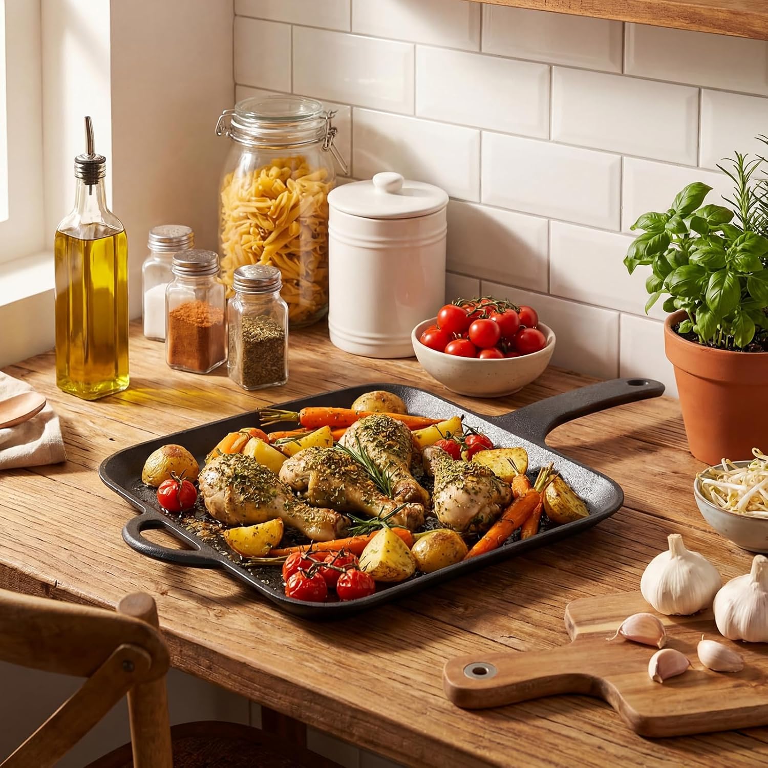 12 Inch Cast Iron Square Griddle, Seasoned Flat Skillets with Ring Handle, Cast Iron Square Griddle Pan for Stove Top, Stylishly Designed &heat Resistant for Kitchen Cooking