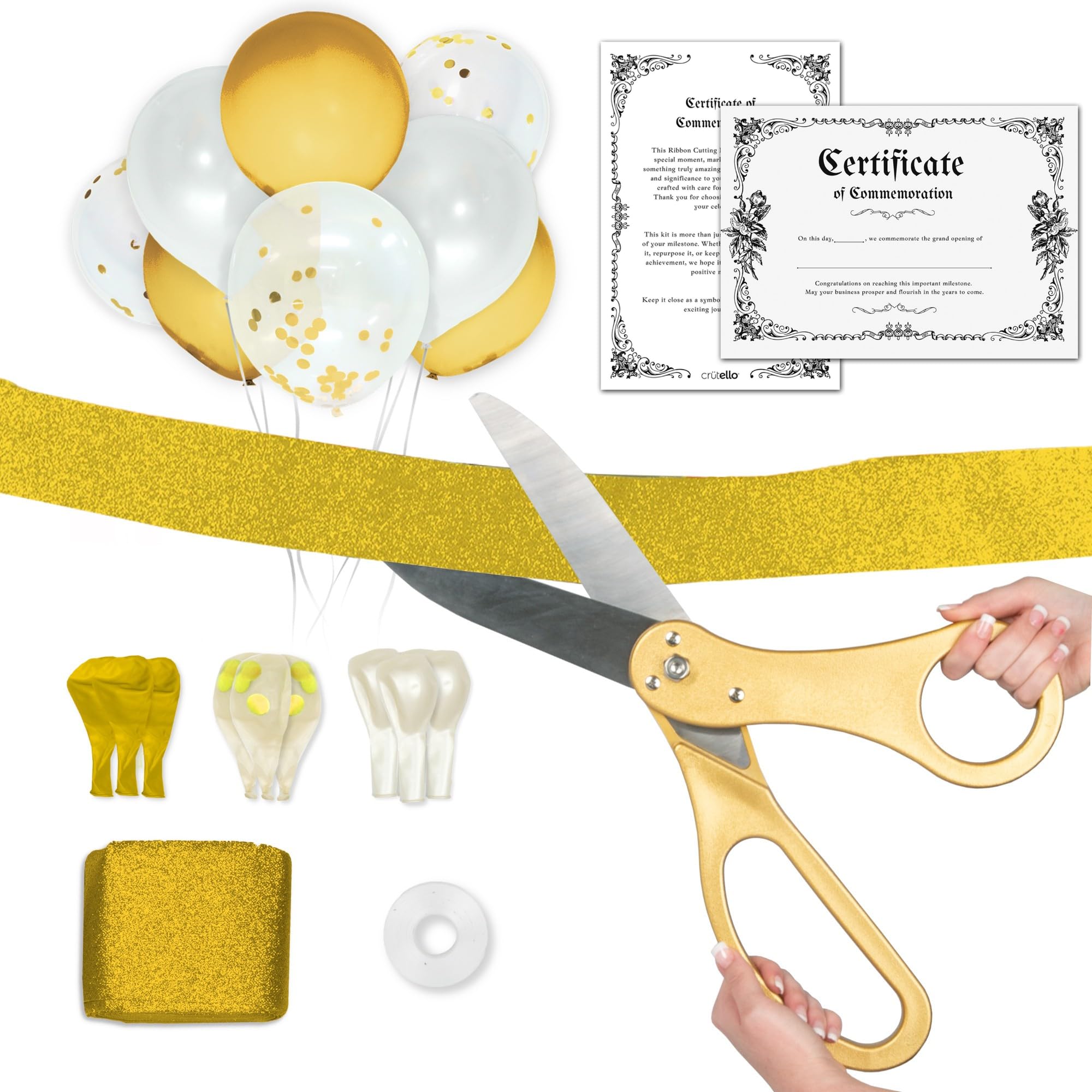 Crutello Ribbon Cutting Ceremony Kit - 20" Giant Gold Scissors &amp; Ribbon