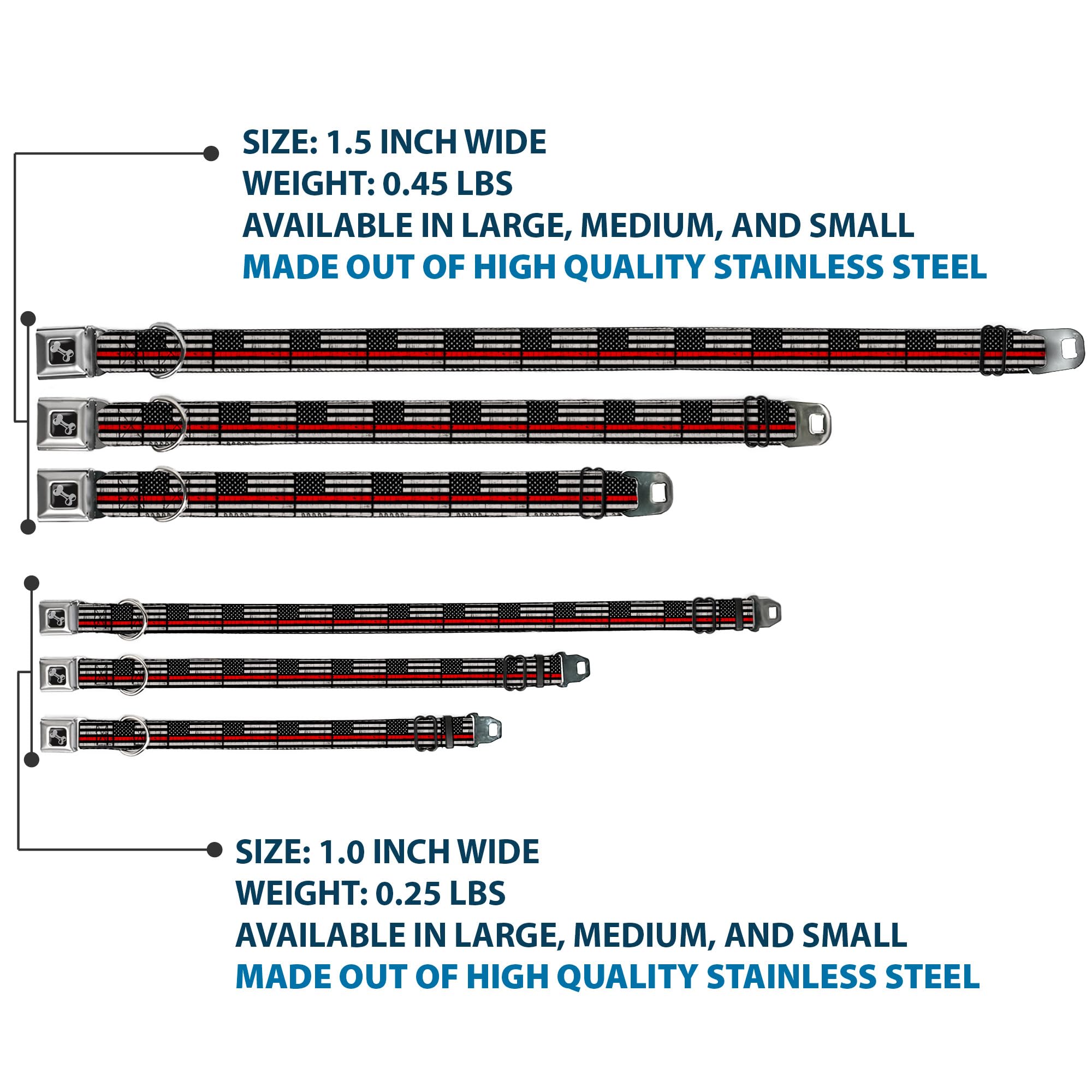 Buckle-Down Boucle de Ceinture de sécurité pour Chien – Ligne Rouge Mince avec Drapeau patiné Noir/Gris/Rouge