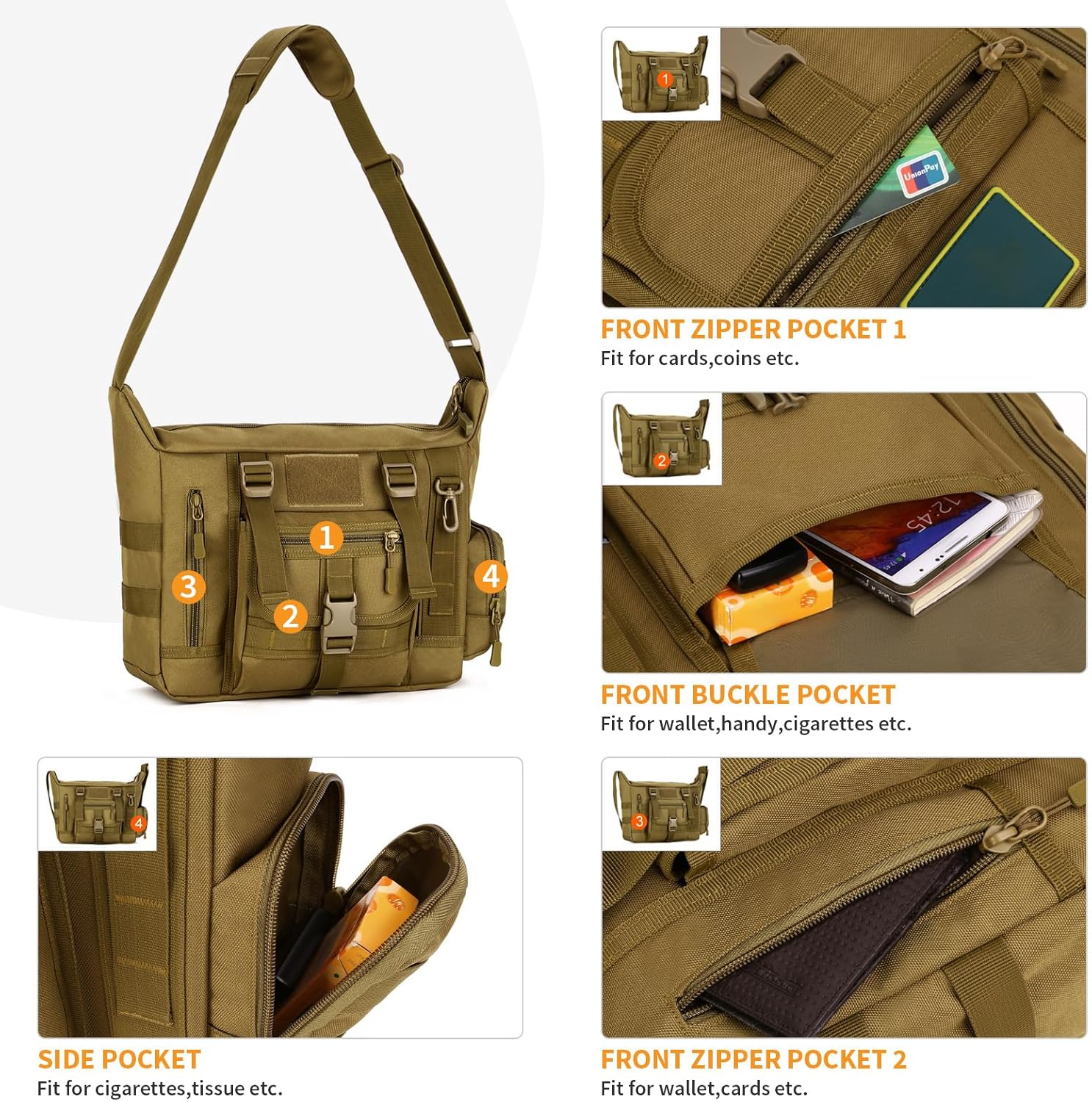 HUNTVP Messenger Bag Tactical Messenger Bag Men Canvas Shoulder Crossbody Military Laptop Bag for Work Outdoor Camping Hiking - Image 6