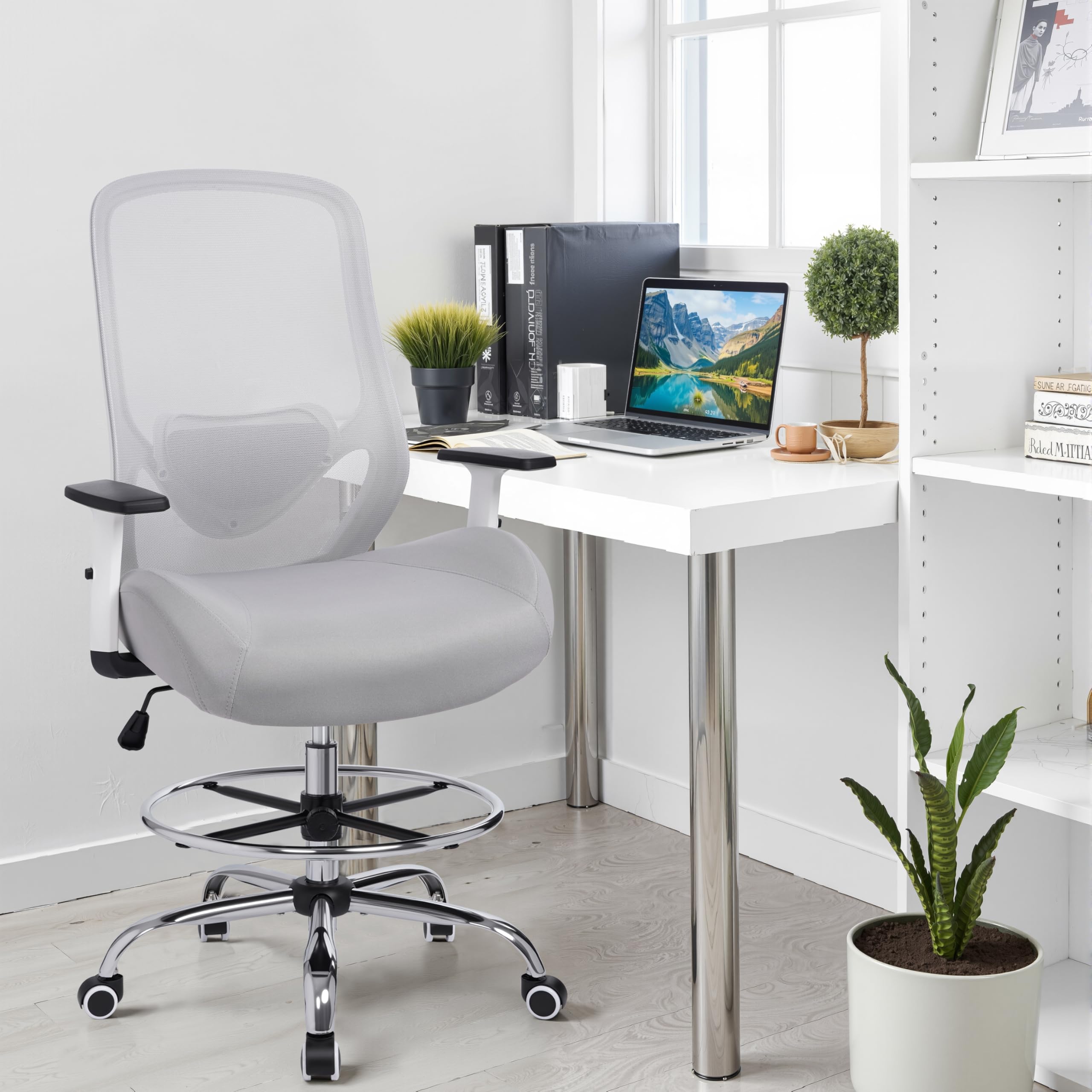 HYLONE 400lbs Drafting Chair,Adjustable High Back Computer Office Chair with Lumbar Support Standing Desk Chair Heavy Duty Big Tall Drafting Stool for Artists with Adjustable Footrest