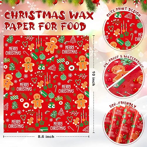 Miniatura 2 de 100 piezas de papel de cera de Navidad para alimentos, hojas de papel de cera, papel de delicatessen, envoltura de sándwich, envolturas de galletas