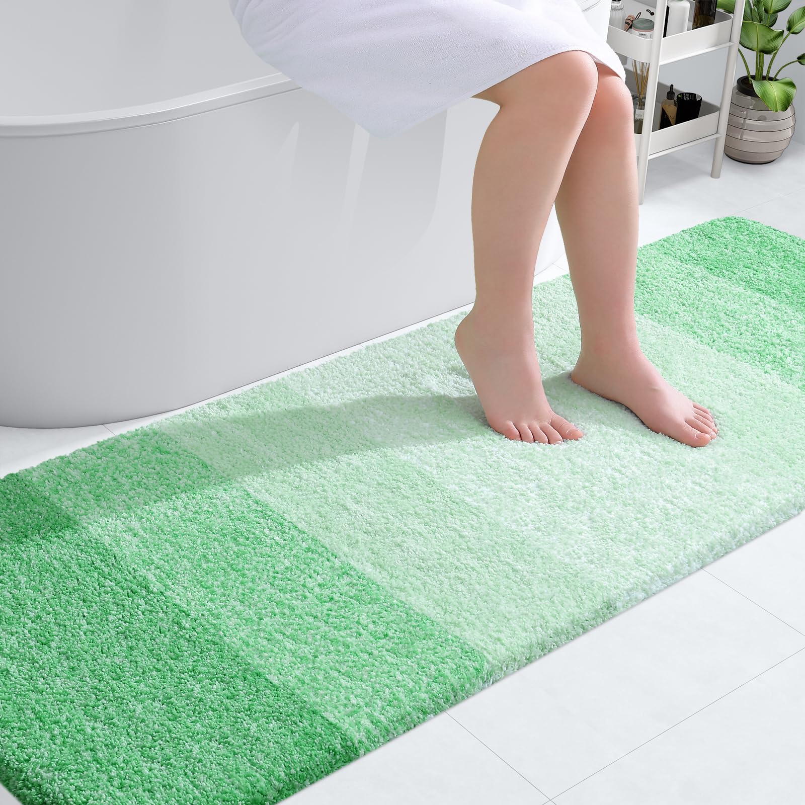 OLANLY Luxury Bathroom Rug Mat 70x24, Extra Soft and Absorbent Microfiber Bath Rugs, Non-Slip Plush Shaggy Bath Carpet Runner, Machine Wash Dry, Bath Mats for Bathroom Floor, Tub and Shower, Green
