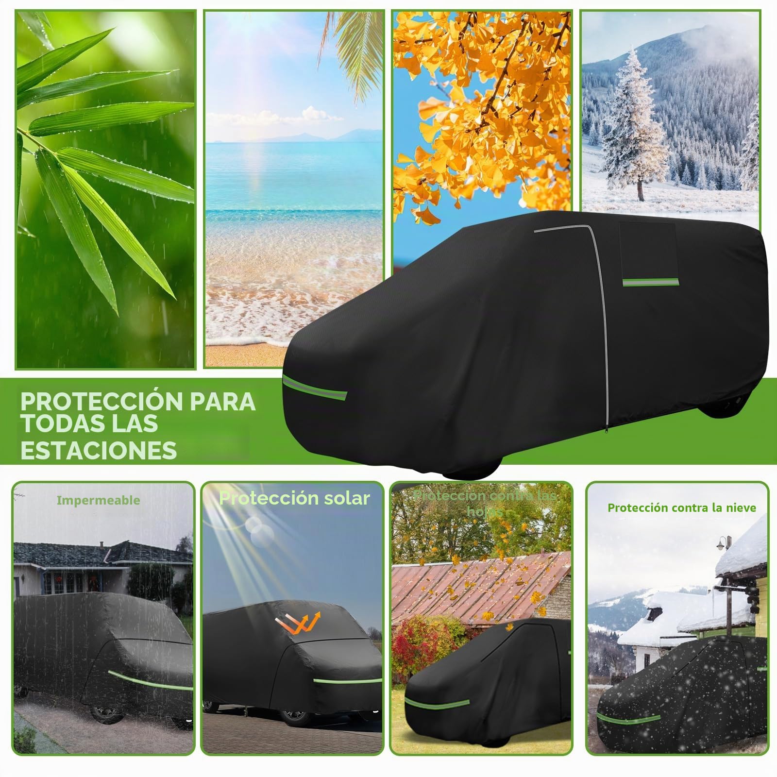 Funda Completa de Coche para Fiat Ducato 2006-2024, Cubierta Impermeable para Caravana con Cremallera de Puerta Lateral, Bandas Resistentes al Viento, Lluvia, Nieve, Polvo, Granizo, protección