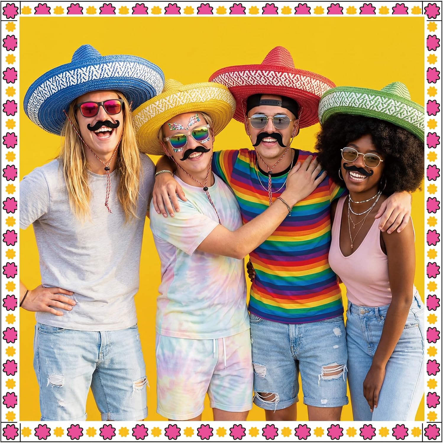 Sombrero Hats Set Party Hats Fake Mustaches Beards for Adults Mexican Fiesta Party