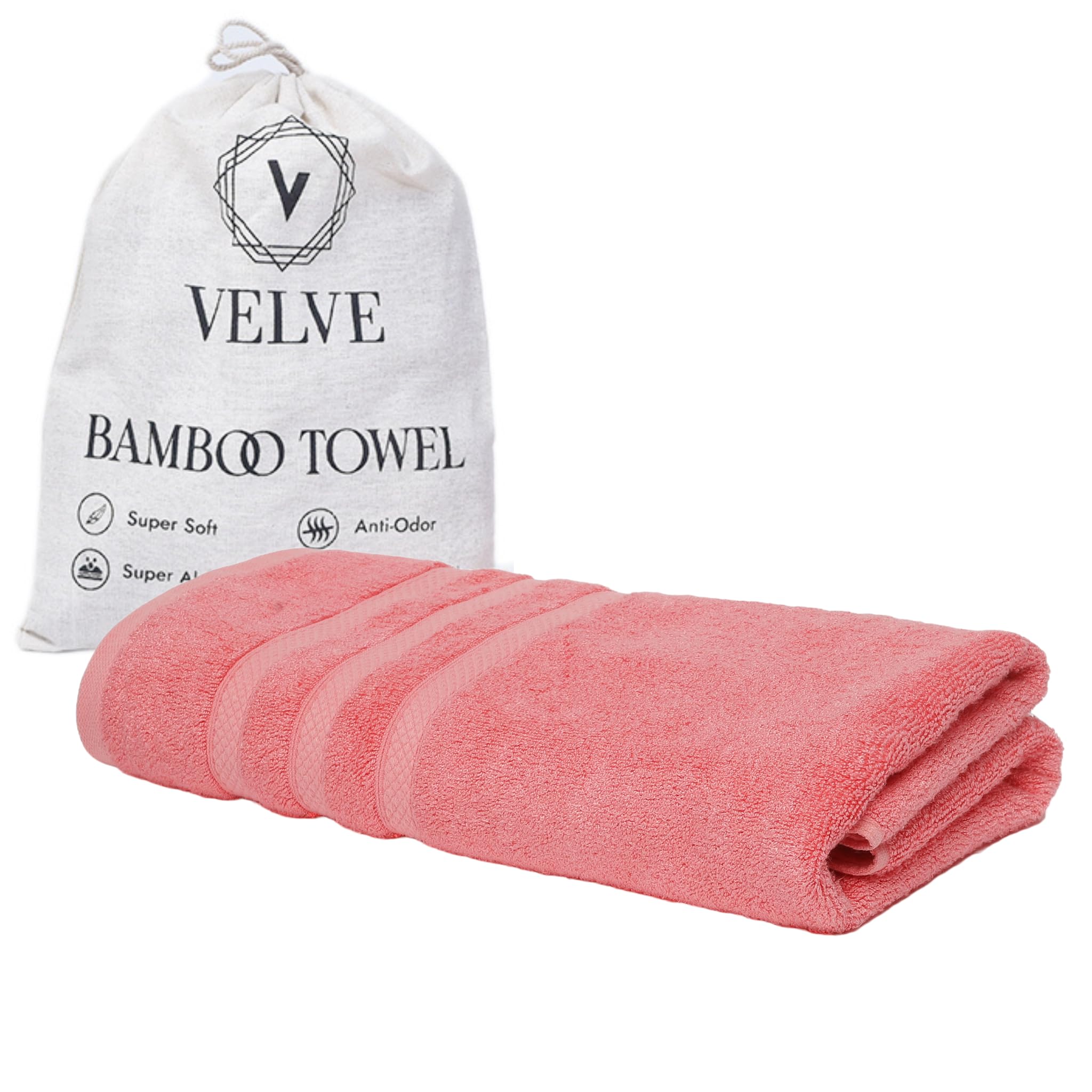 Velve Bamboo Towel for Bath for Men & Women | Ultra Soft-2x Softer & Absorbent Than Cotton | 600 GSM, 100% Bamboo Towel for Bath, Swim, Yoga, Gym | 140 * 70 CM | Pink