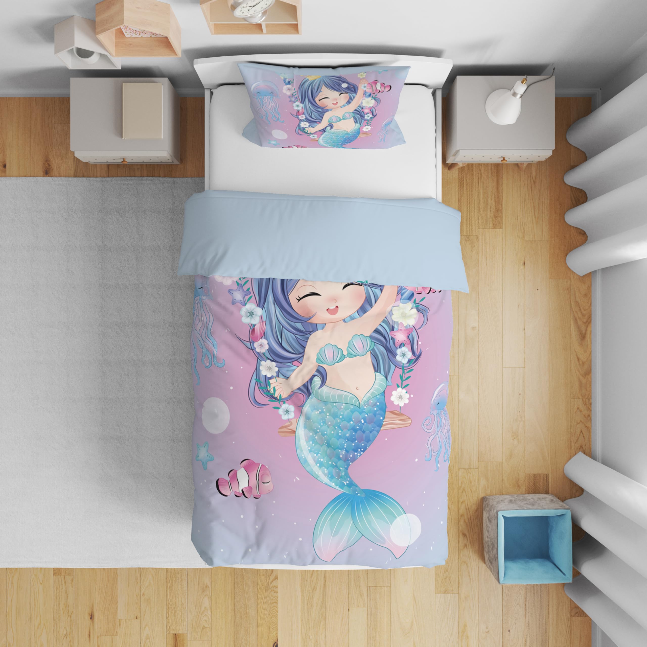 DJDEA Mermaid Cot Bed Duvet Cover Set 120x150cm - Image 2
