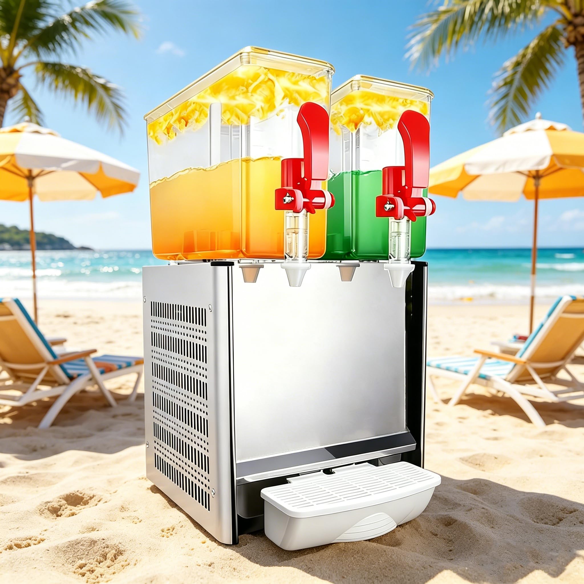 Distributore di bevande, distributore di bevande refrigerate commerciali con controllo termostato, dispenser per succhi di frutta, punch e limonata in acciaio inossidabile, 1-4 serbatoi