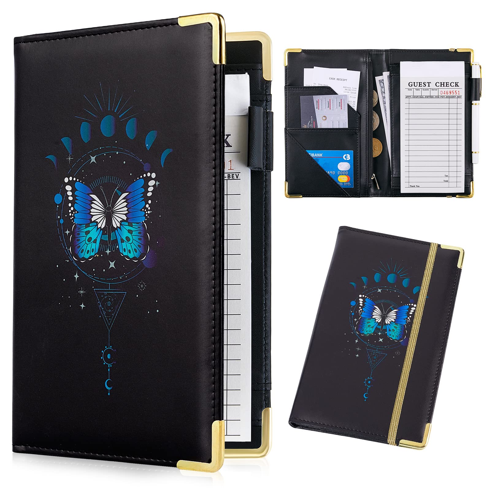 Server Book for Waitress Book Organizer Leather Waiter Book with Zipper Pocket for Restaurant Waitress Accessories Fit Server Apron