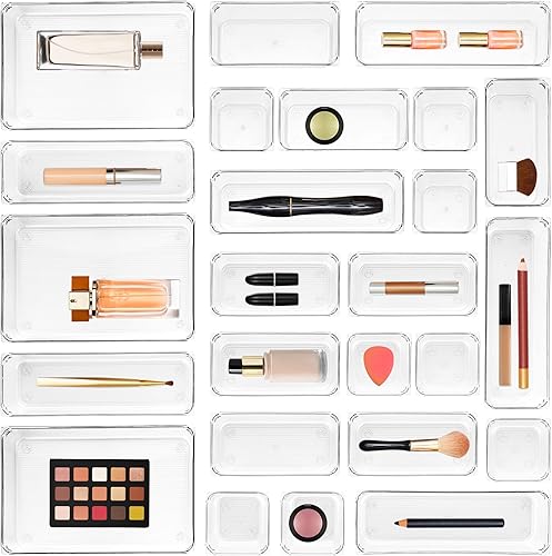 Miniatura 8 de Ravinte Organizador de cajones de plástico, organizador de cajones de 4 tamaños, organizador de cajones de cocina con almohadillas antideslizantes,