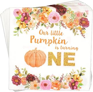 Our Little Pumpkin is One Napkins, Our Little Pumpkin is Turning One Party Decorations, Boy Girl Pumpkin 1st Birthday Party Decorations, Little Pumpkin First Birthday Party Decor(5 x 5 In, 50-Pack)