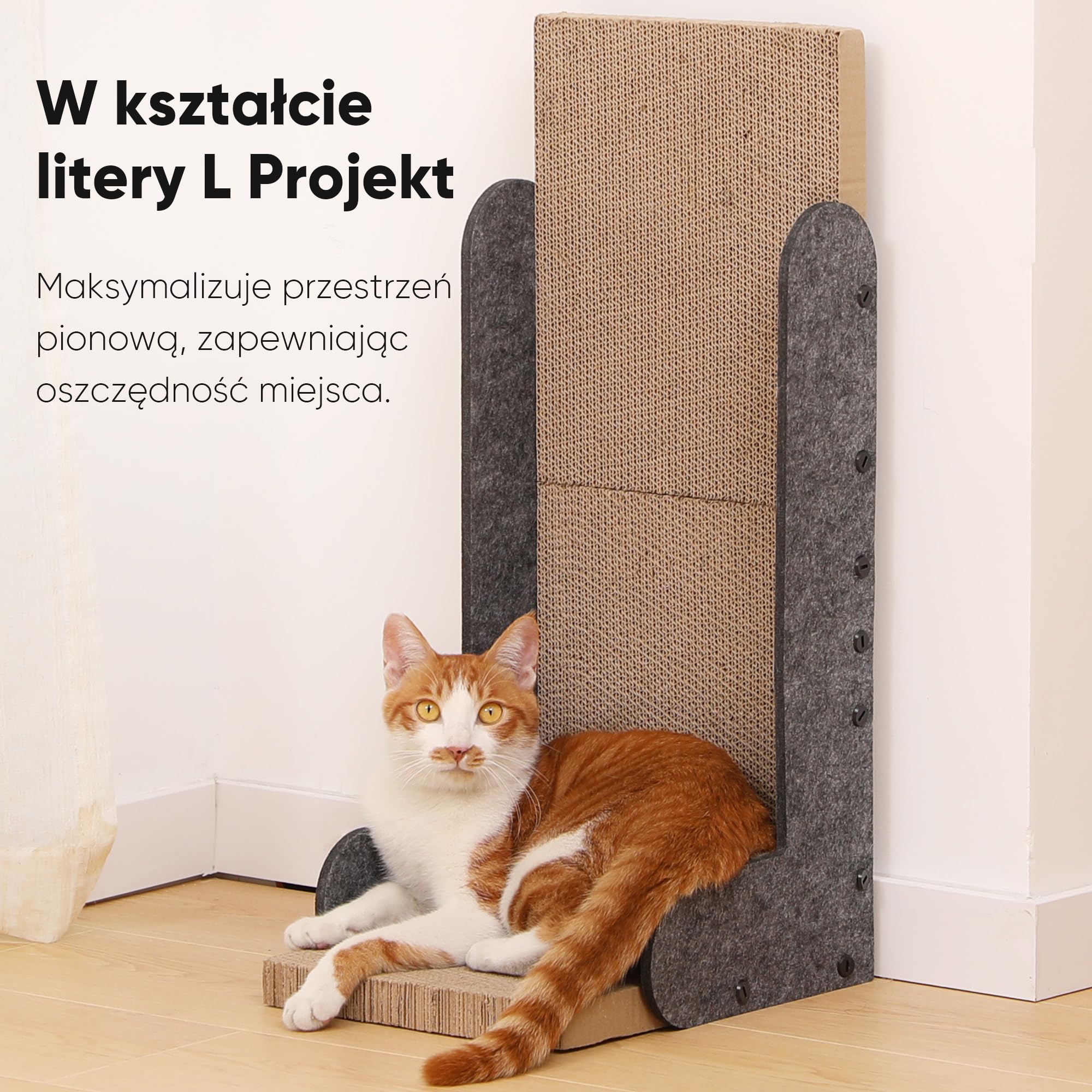 FUKUMARU Drapak dla kota, 68 cm w kształcie litery L, nowoczesna kartonowa deska do drapania dla kotów domowych, filcowy pionowy drapak, ochraniacz na meble, szary