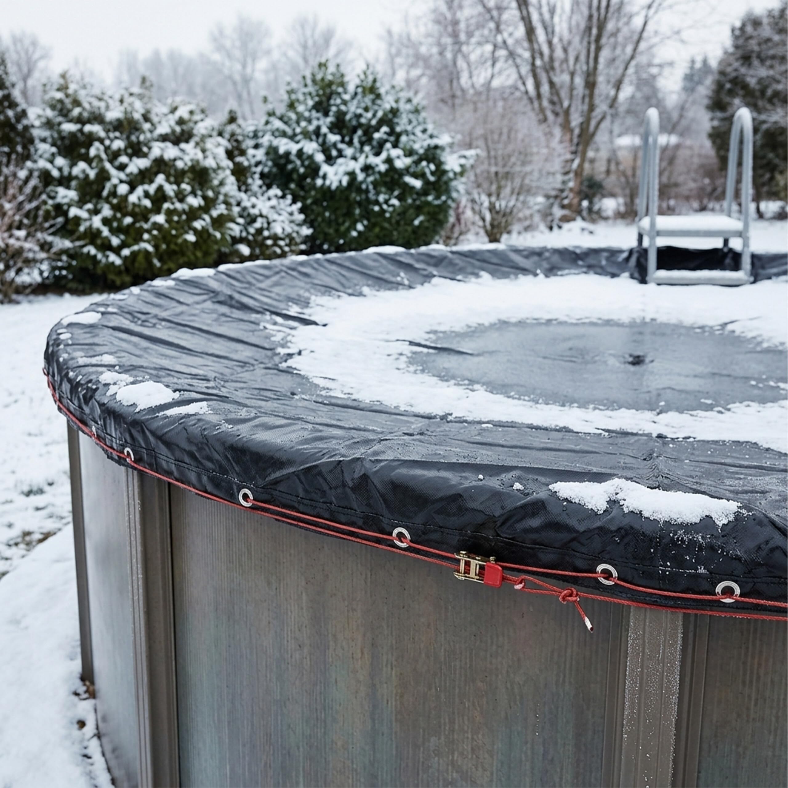 Relaxdays Cubierta para Piscina Redonda Ø 680 cm, Verano/Invierno, Negra | con ojales y cable tensor, resistente a UV, PE