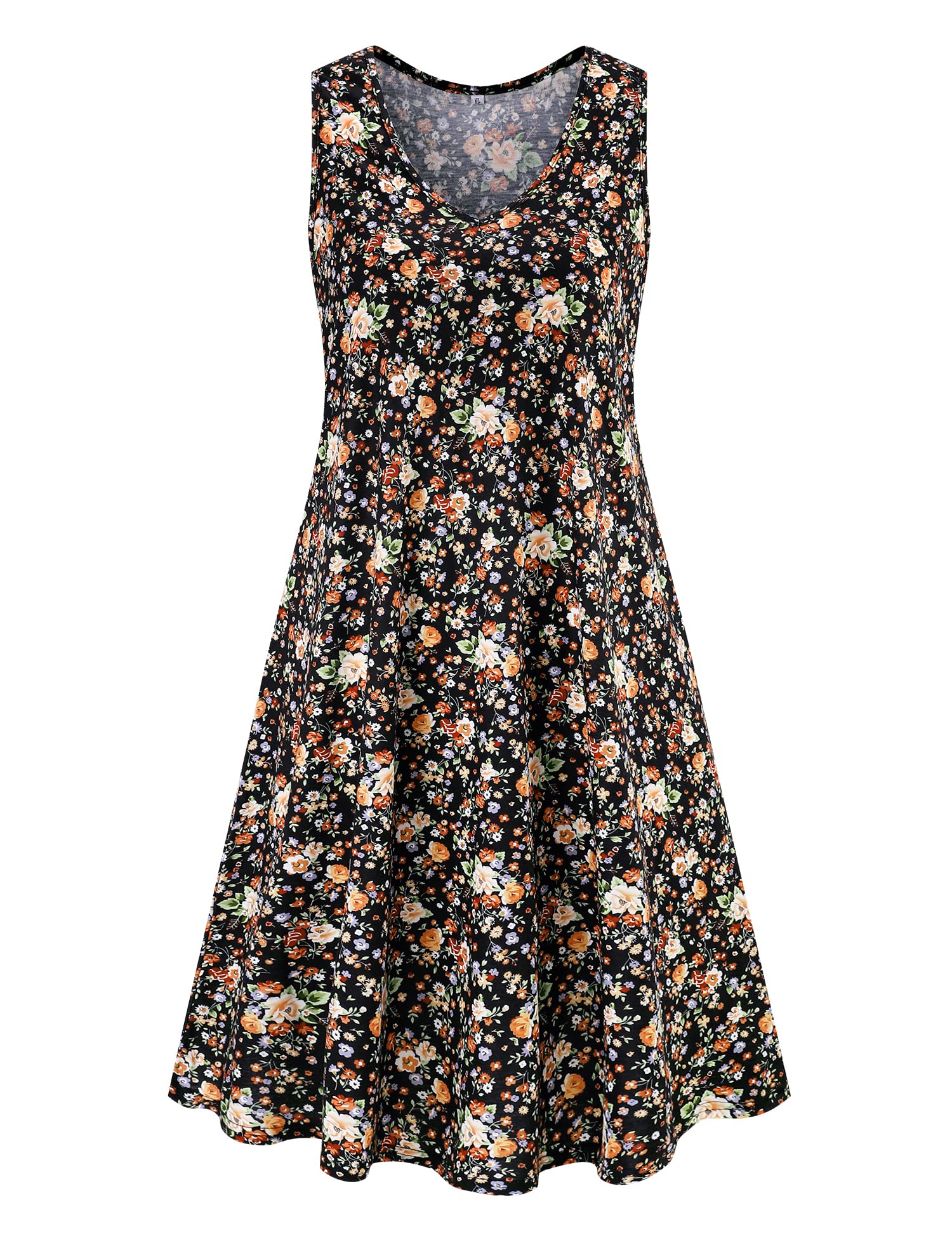 Ivicoer Women's Summer Beach Dresses V-Neck Floral Printed Tank Swing Dress Plus Size with Pocket(L-5XL)