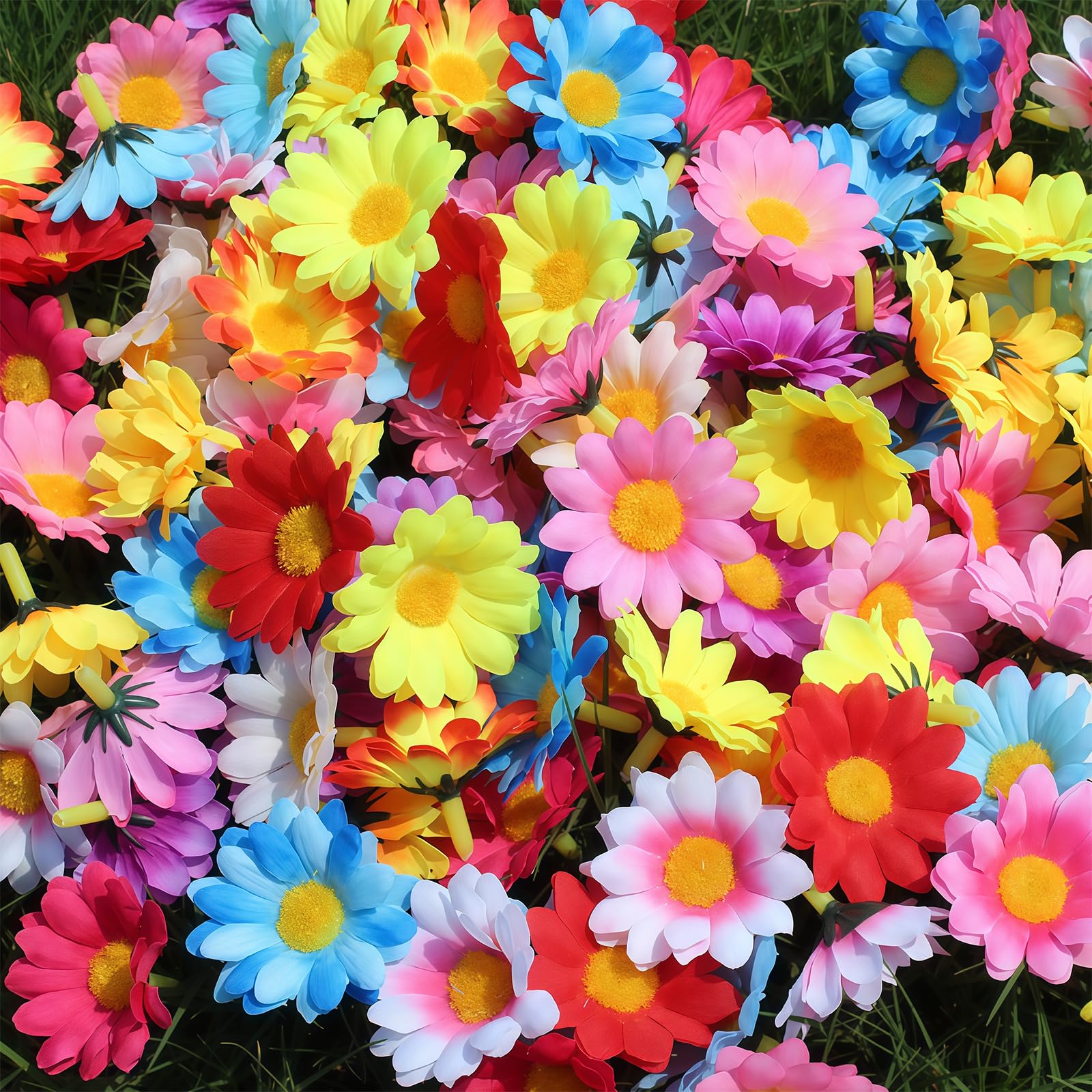 Tivleed Fake Flowers 100 PCS Artificial Daisy Flower Heads, Colorful Mini Silk Flowers for DIY Crafts, Wedding, Home, Party Decoration (4 * 4cm)