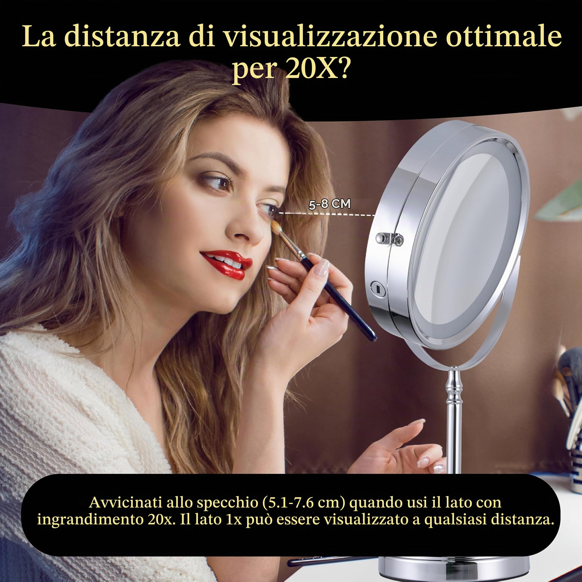 MIRRORVANA Specchio ingranditore illuminato 20X/1X su supporto (cromato)