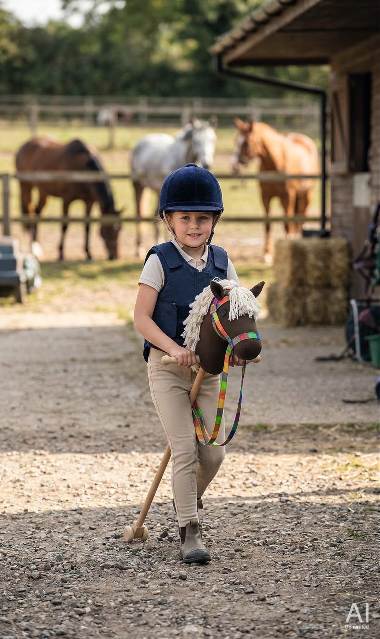 goki RA200 - Steckenpferd Jumper aus Holz und Baumwolle, Griffe und Rollen aus Holz, ideal für Springreiten, Dressur und Hobby Horse, fördert Koordination und Motorik, 97cm und ideal ab 3 Jahren
