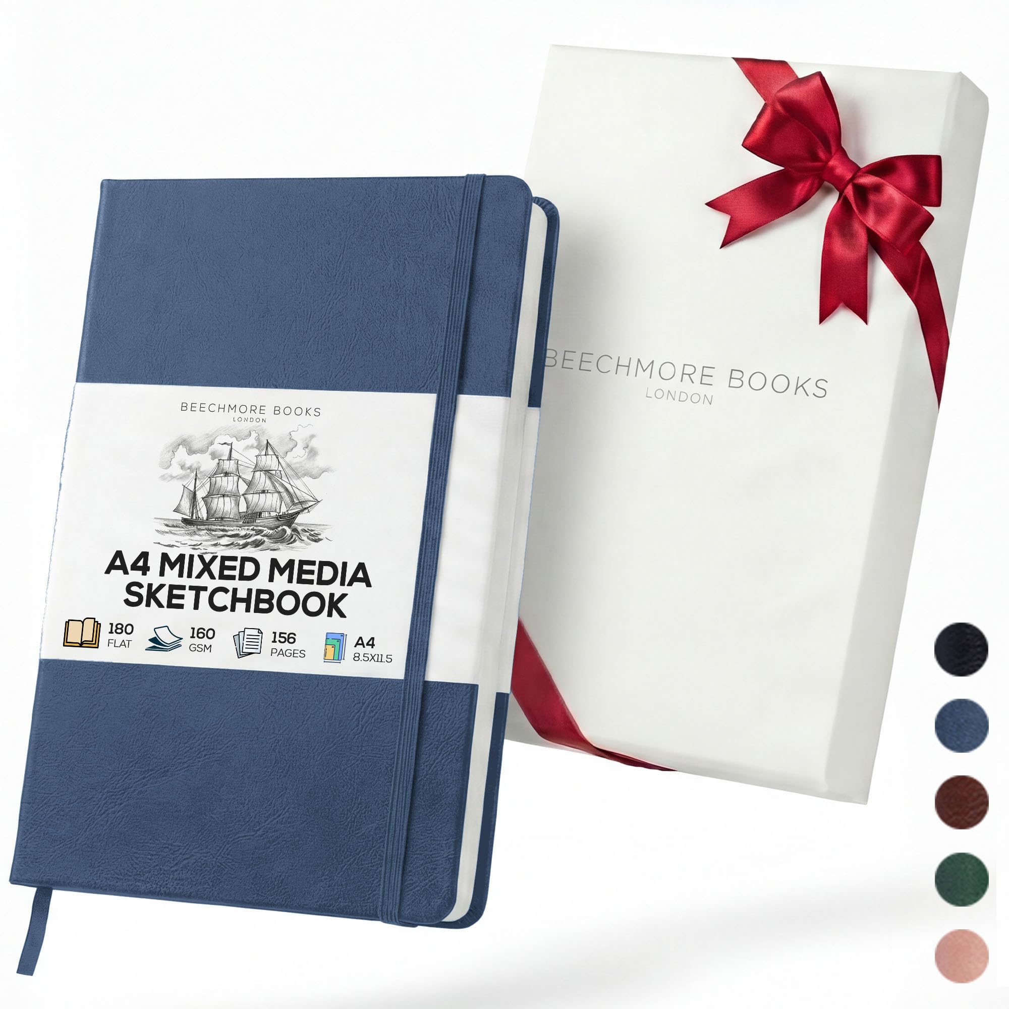Beechmore Books A4 Mixed Media Sketchbook - 8.5"x11" Hardcover Lay-Flat Art Journal, 160 GSM / 98 lb Professional Ivory Paper, 156 Perforated Pages,