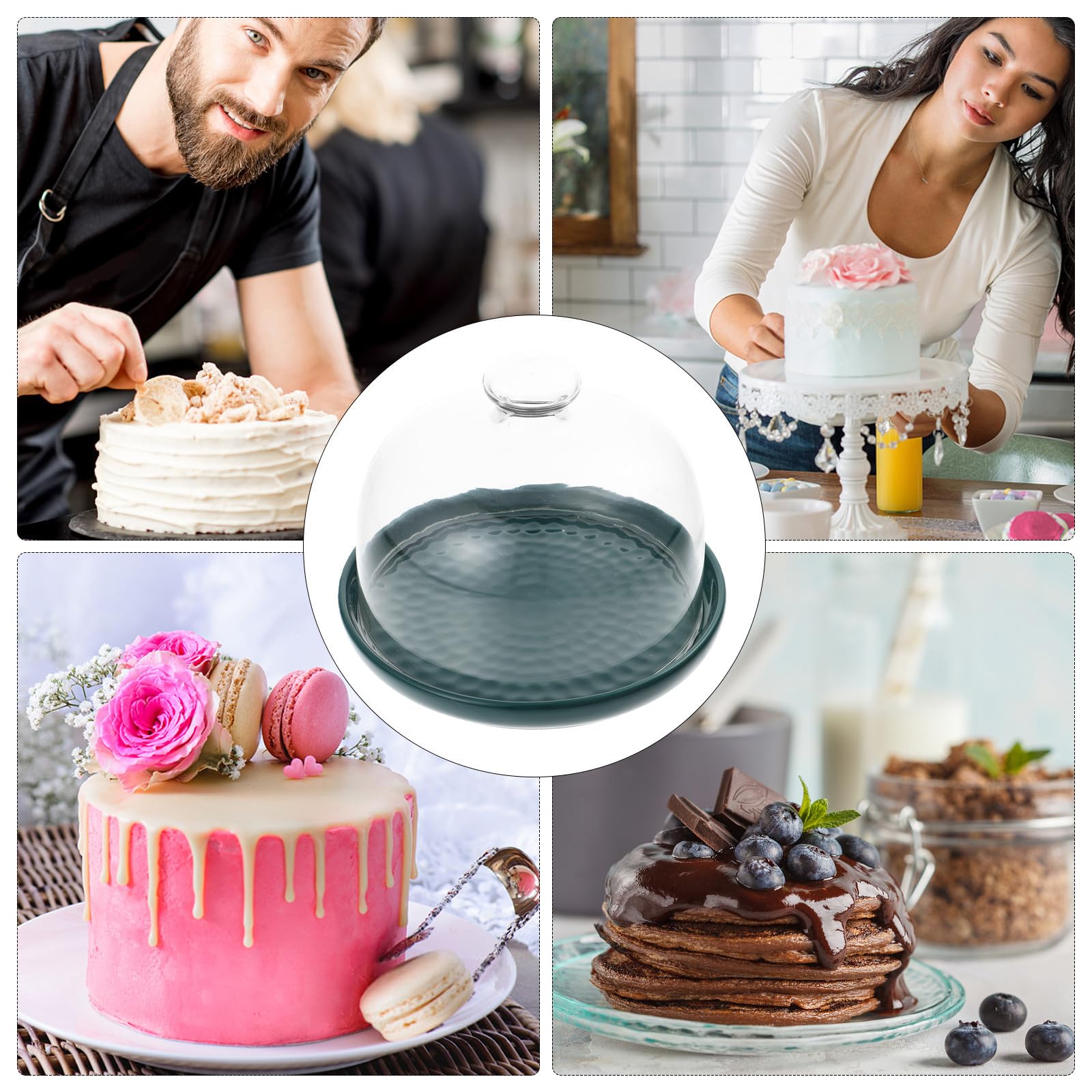 Plato de Postre Verde de Cerámica Cubierta de Vidrio, Diseño Elegante y Único para Almacenamiento de Pan y Exhibición de Pasteles en Cocina y Sala