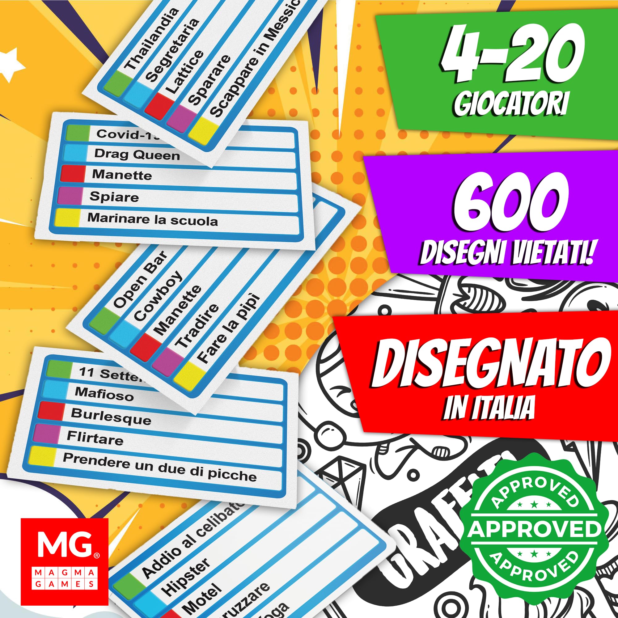 Magma Games DISEGNI CATTIVI - Giochi da tavolo per Adulti, Gioco da Tavola dei Disegni Vietati +18 anni per Feste, Giochi di Società con +120 Carte, Idee Regalo Addio al Nubilato per Amica o Amico